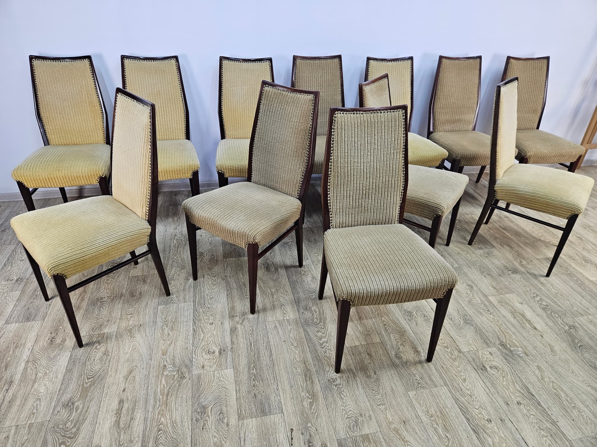Set of twelve chairs, brown rosewood, beige fabric, Denmark, 1960s. - 364018
