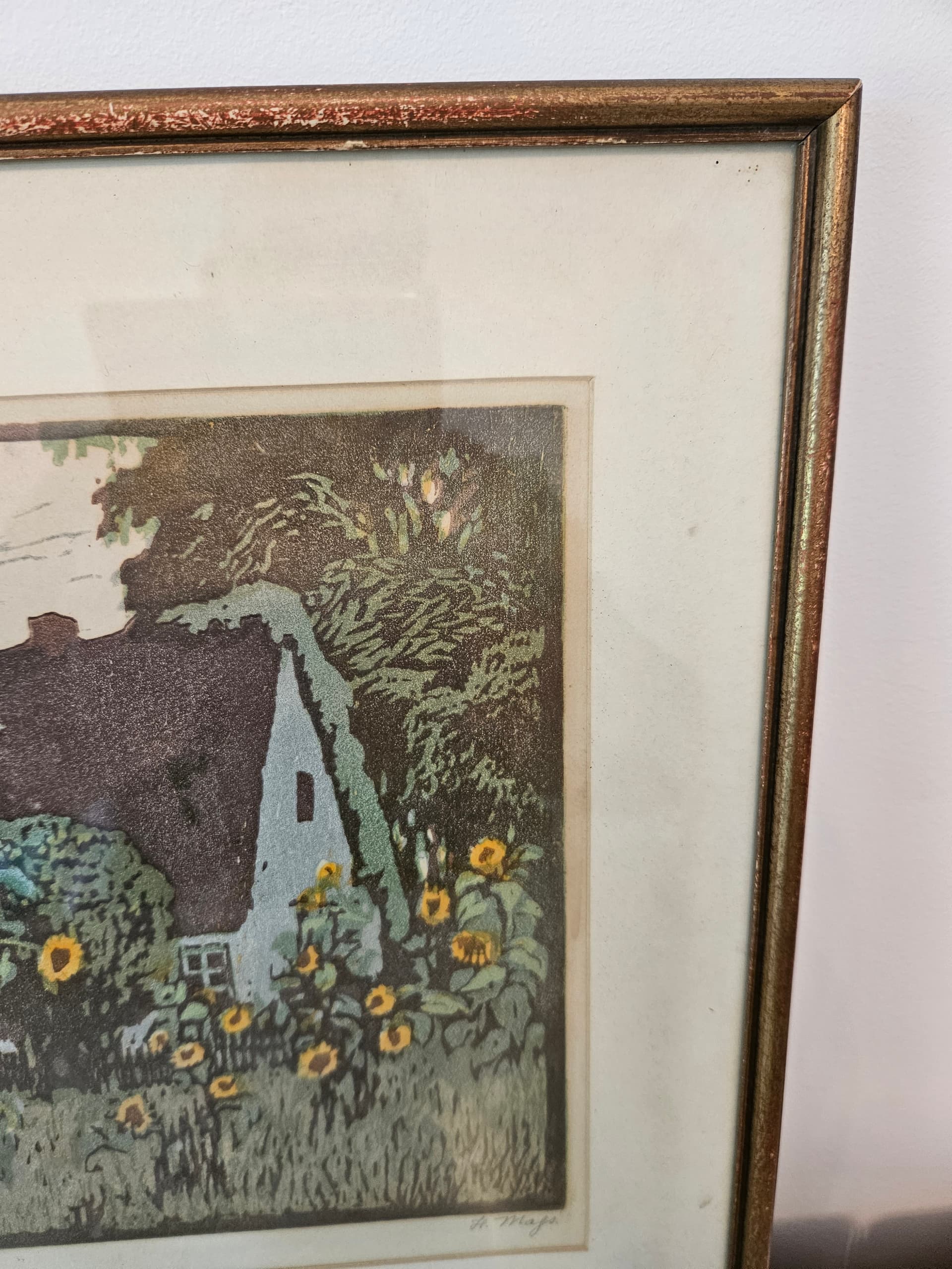 Lithograph, brown green yellow beige grey, paper wood, by H. Majs, United Kingdom, 1940s. - 364030