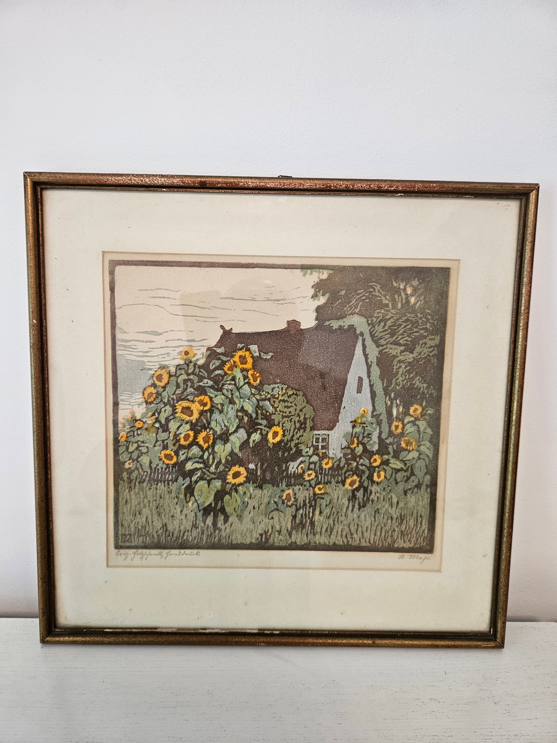 Lithograph, brown green yellow beige grey, paper wood, by H. Majs, United Kingdom, 1940s. - 364025