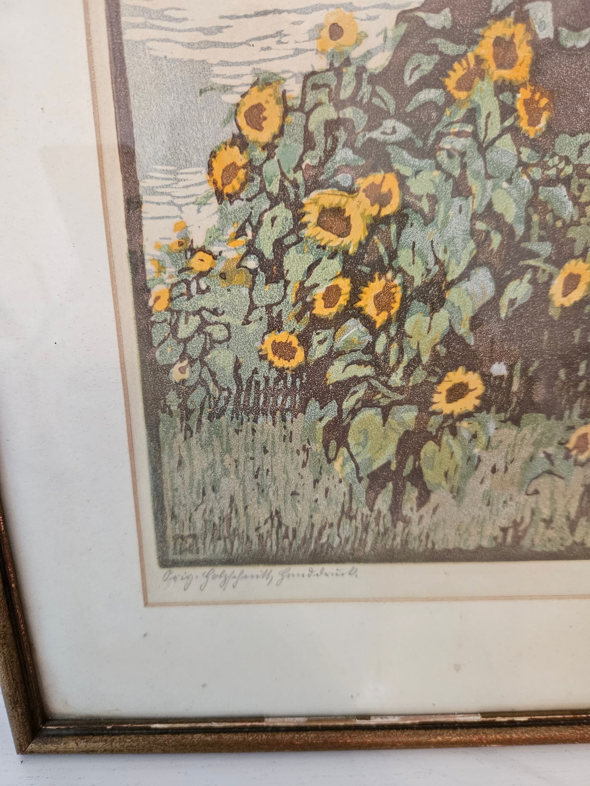 Lithograph, brown green yellow beige grey, paper wood, by H. Majs, United Kingdom, 1940s. - 364023