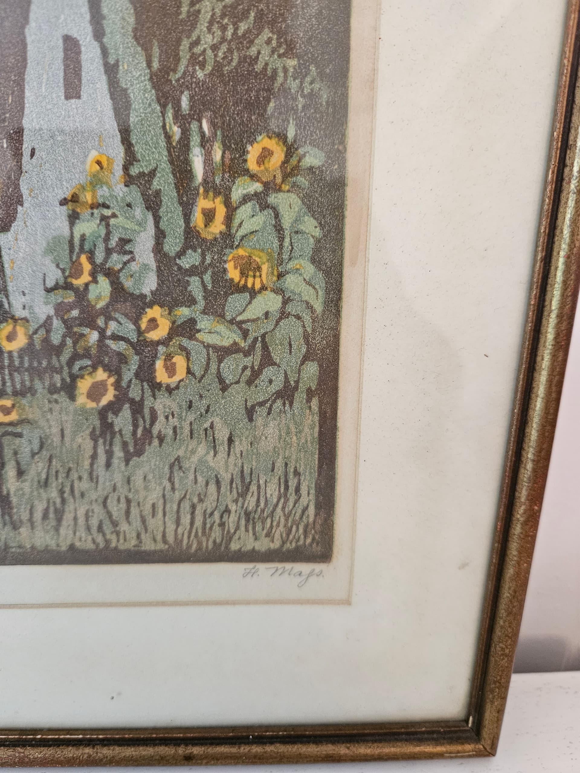 Lithograph, brown green yellow beige grey, paper wood, by H. Majs, United Kingdom, 1940s. - 364024