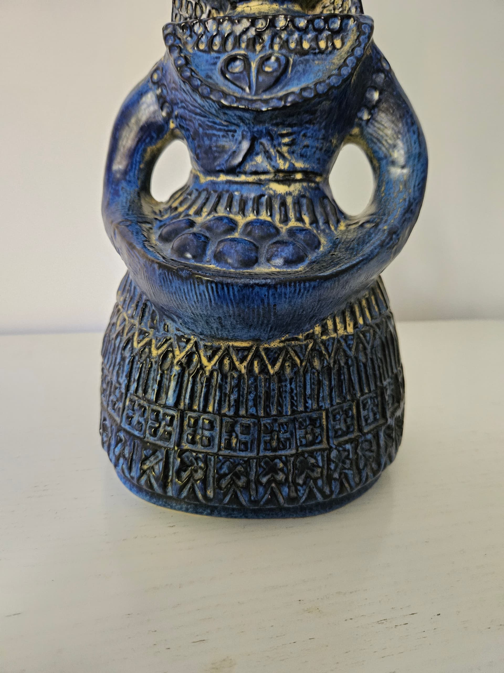 Figurine Woman with Fruit Basket, blue ceramic, Bay Keramik, Germany, 1960s. - 364035