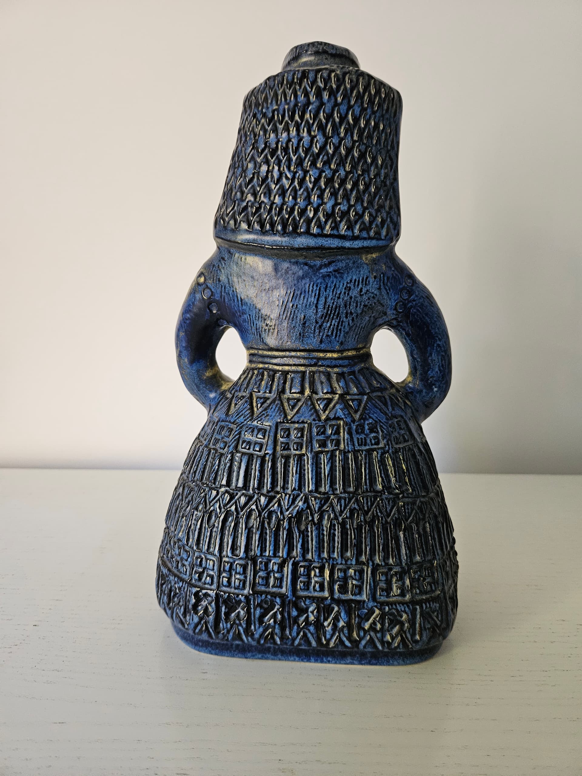 Figurine Woman with Fruit Basket, blue ceramic, Bay Keramik, Germany, 1960s. - 364039