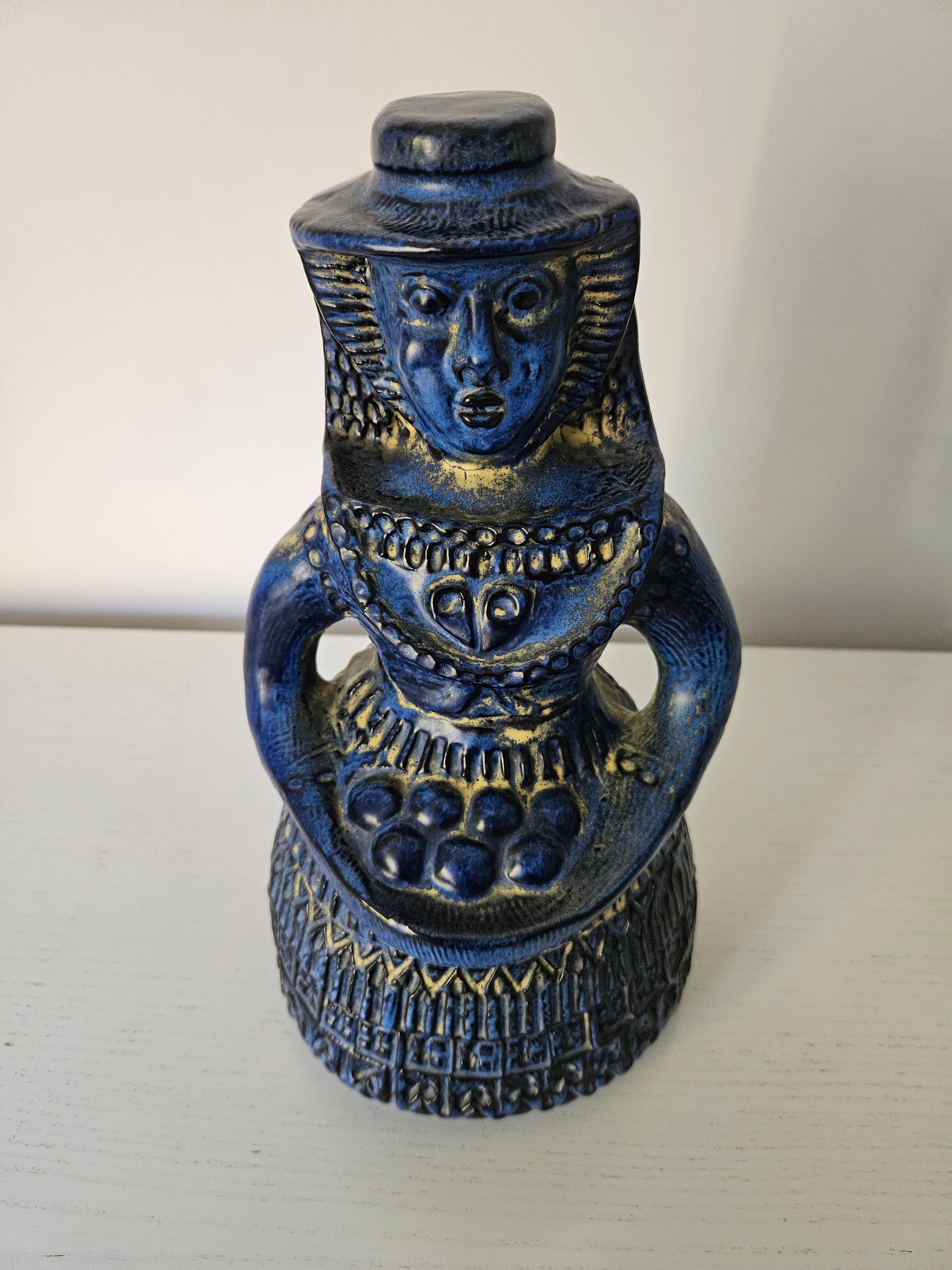 Figurine Woman with Fruit Basket, blue ceramic, Bay Keramik, Germany, 1960s. - 364042
