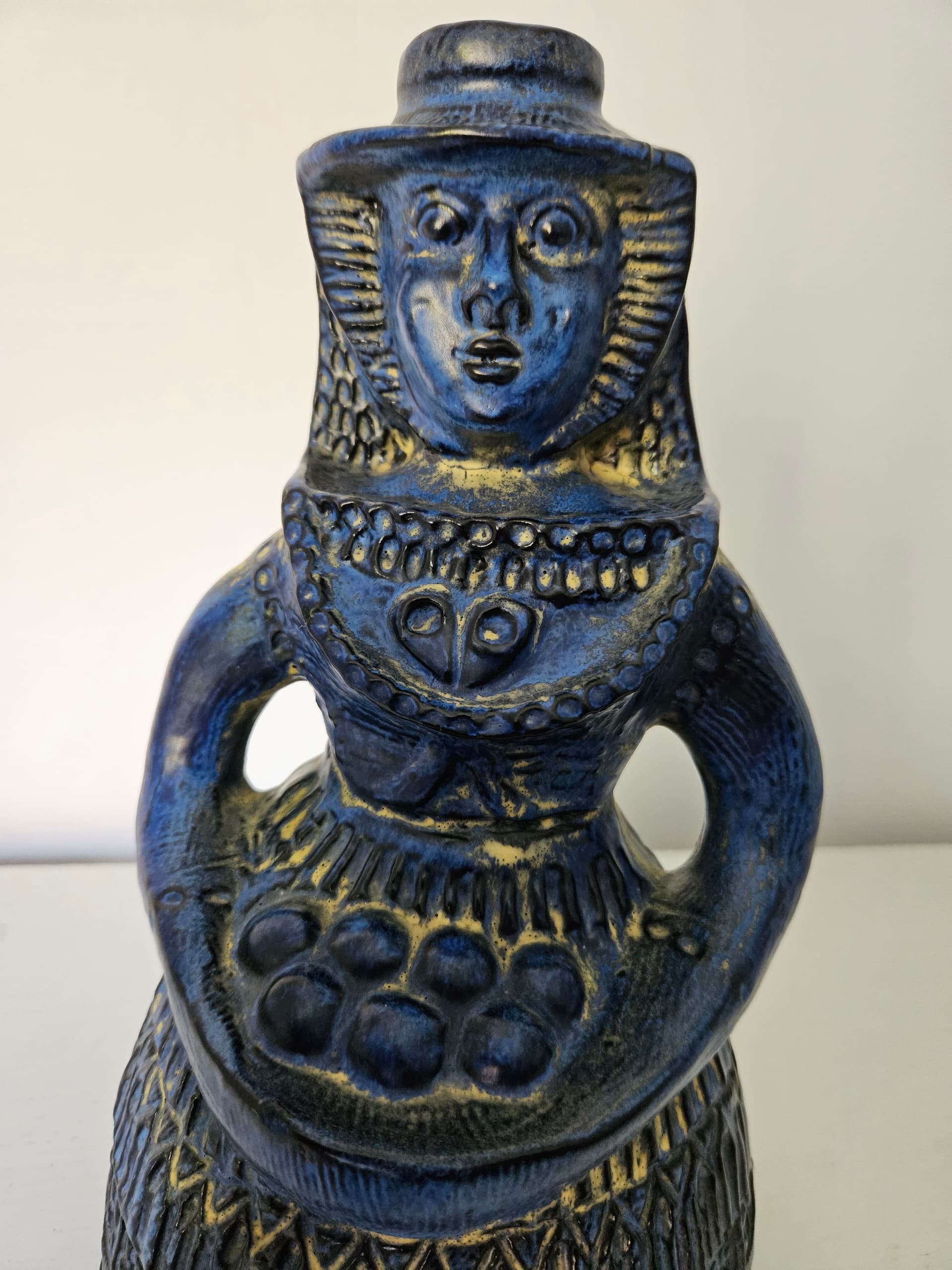 Figurine Woman with Fruit Basket, blue ceramic, Bay Keramik, Germany, 1960s. - 364033