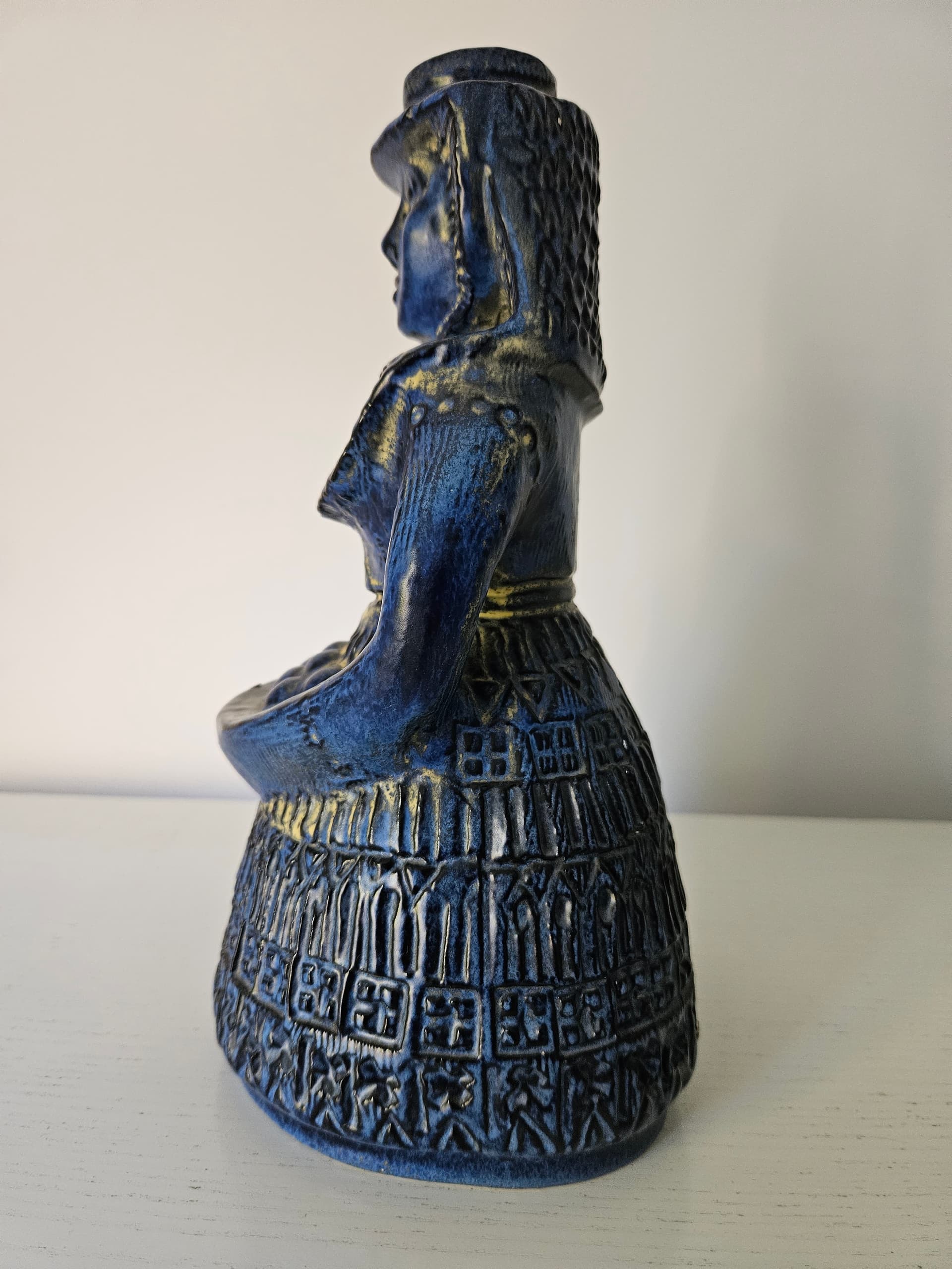 Figurine Woman with Fruit Basket, blue ceramic, Bay Keramik, Germany, 1960s. - 364040