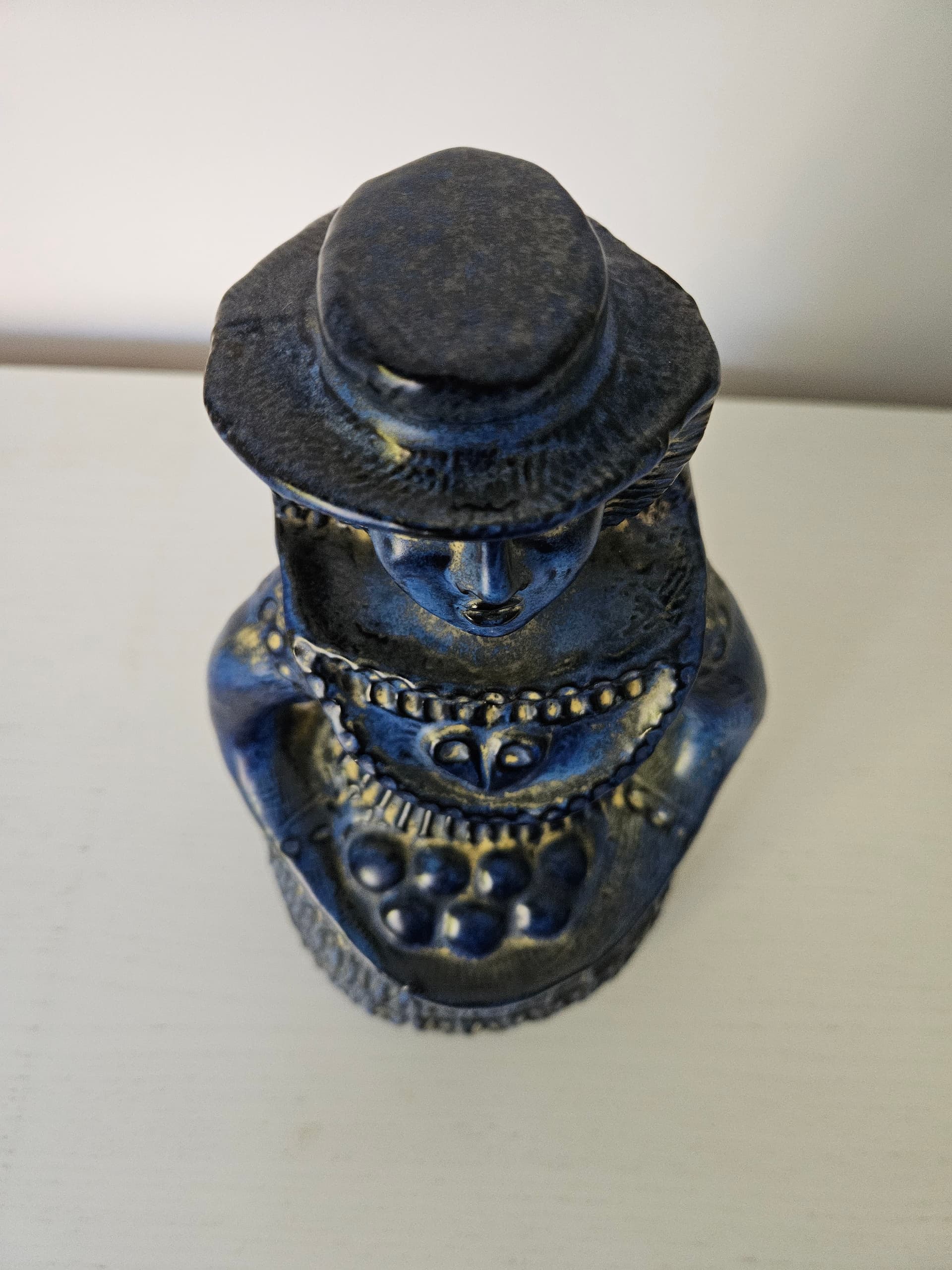 Figurine Woman with Fruit Basket, blue ceramic, Bay Keramik, Germany, 1960s. - 364037