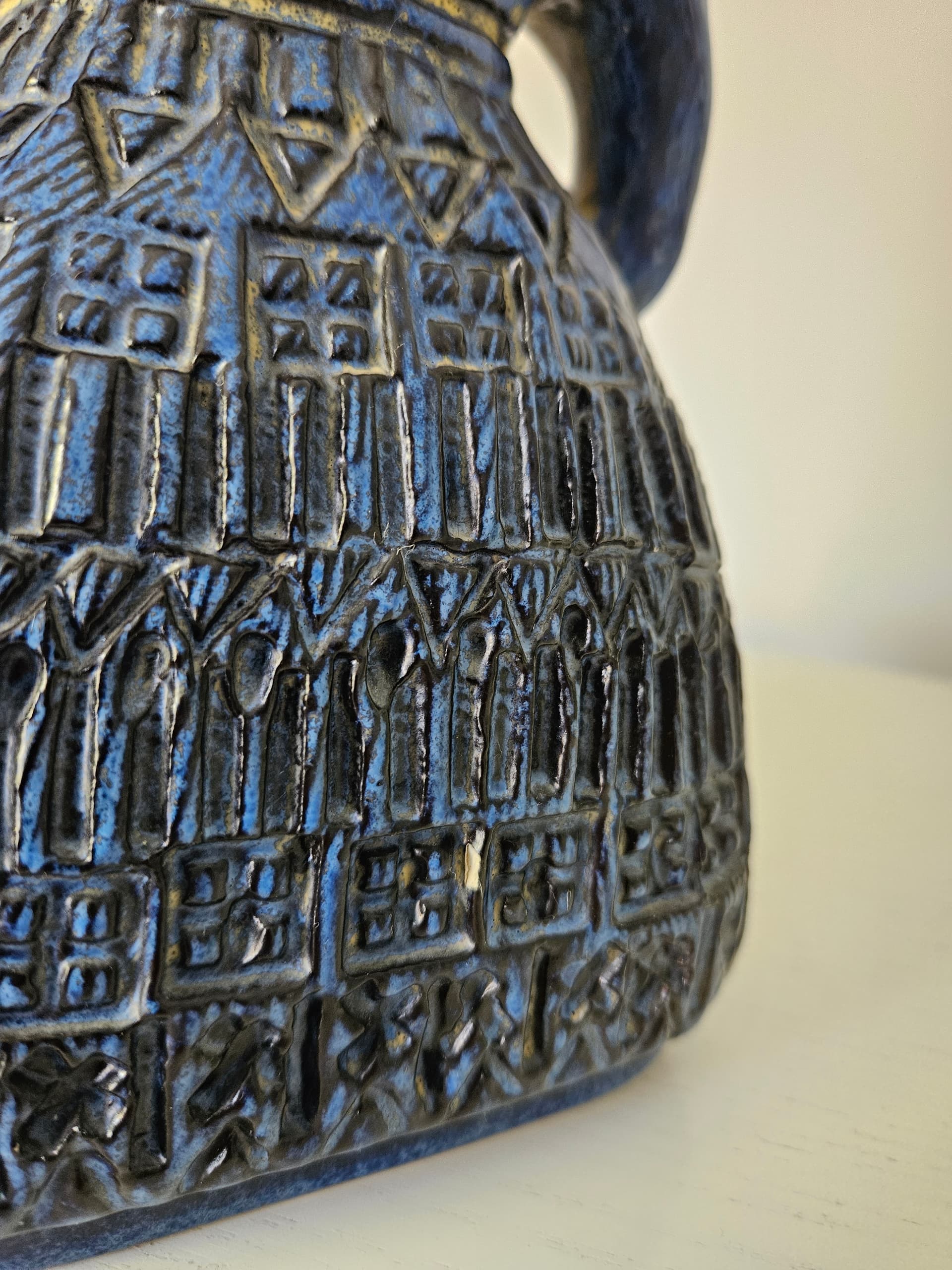 Figurine Woman with Fruit Basket, blue ceramic, Bay Keramik, Germany, 1960s. - 364038