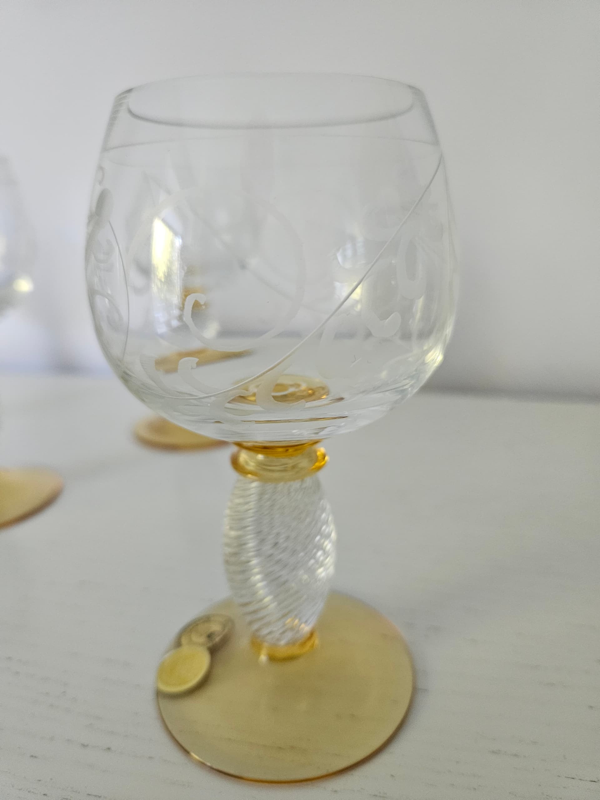 Set of six wine glasses Pieroth Römer Exclusiv, clear gold, crystal, Theresienthal, Germany, 1970s. - 364072