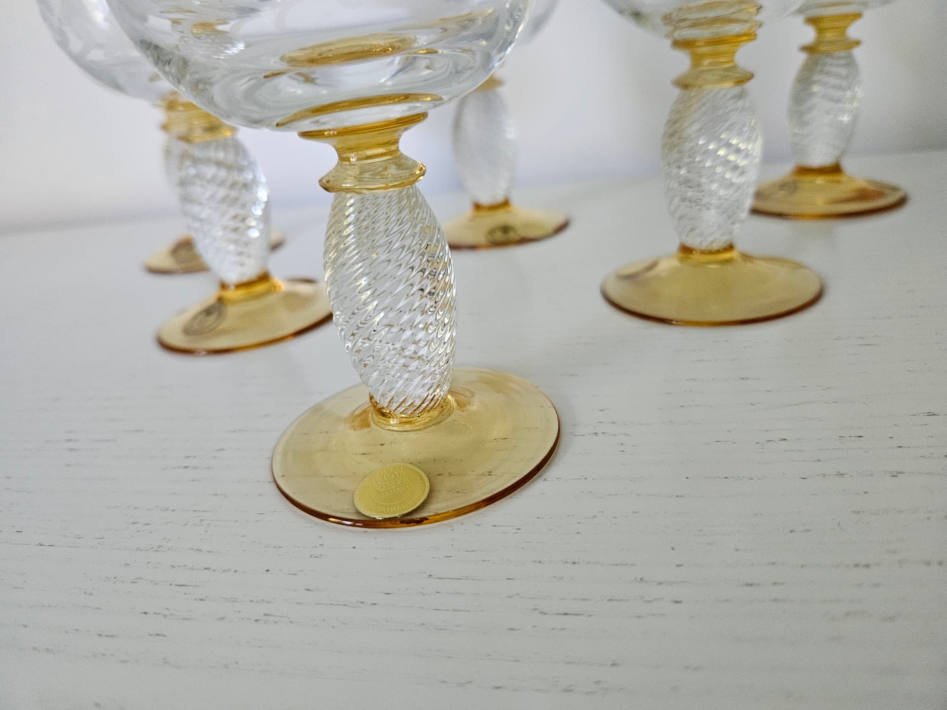Set of six wine glasses Pieroth Römer Exclusiv, clear gold, crystal, Theresienthal, Germany, 1970s. - 364075