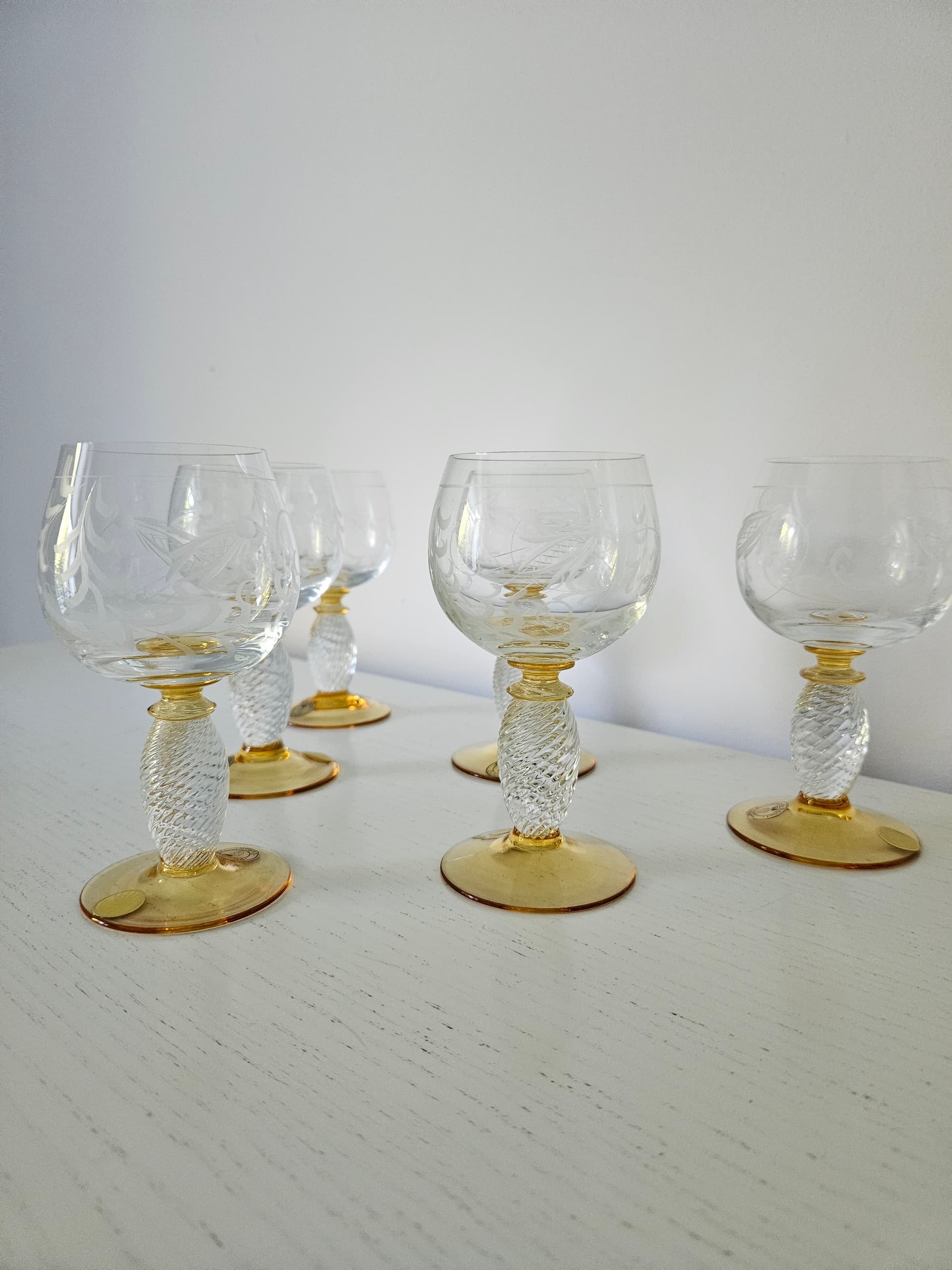 Set of six wine glasses Pieroth Römer Exclusiv, clear gold, crystal, Theresienthal, Germany, 1970s. - 364066