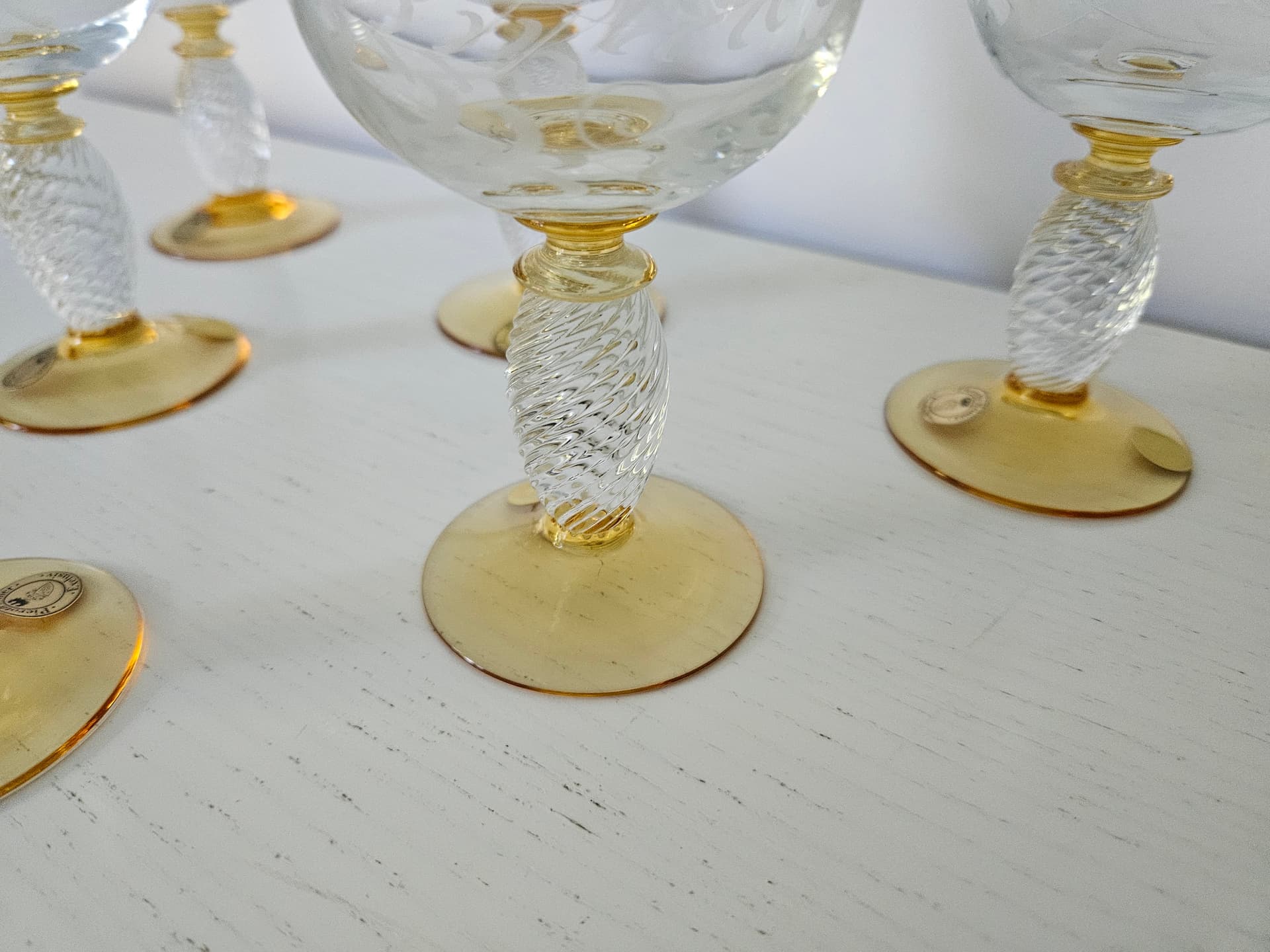 Set of six wine glasses Pieroth Römer Exclusiv, clear gold, crystal, Theresienthal, Germany, 1970s. - 364073
