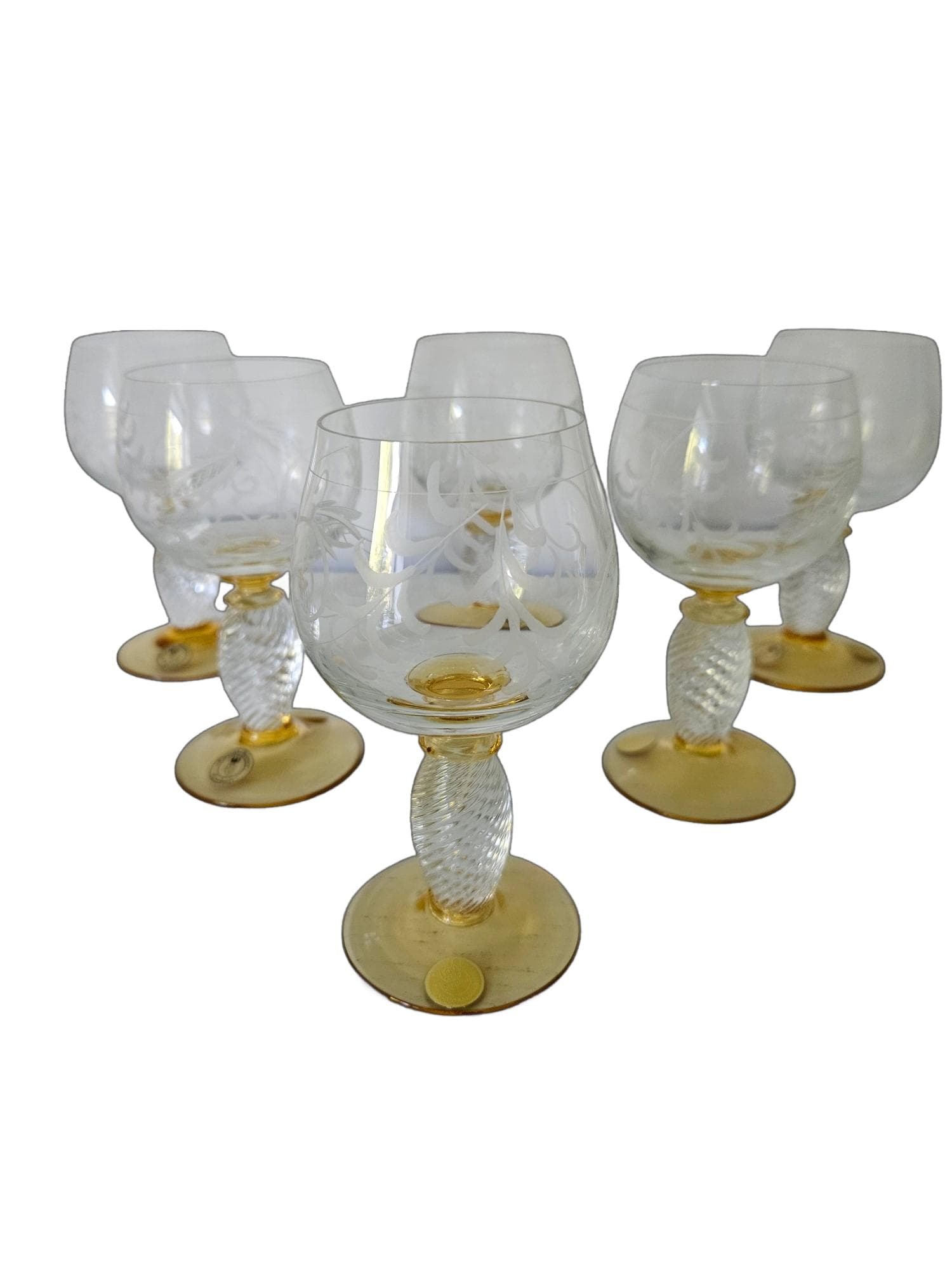 Set of six wine glasses Pieroth Römer Exclusiv, clear gold, crystal, Theresienthal, Germany, 1970s.