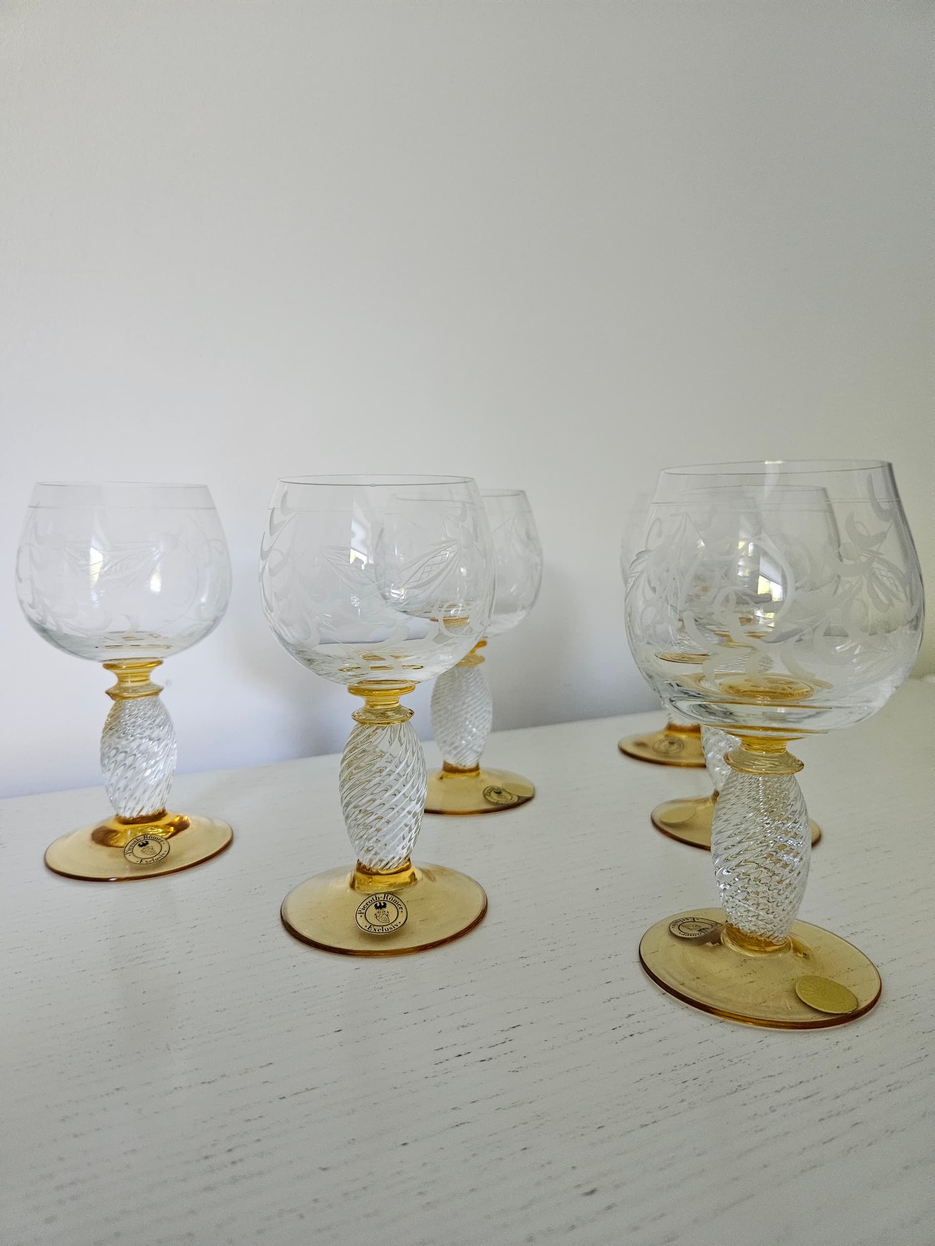 Set of six wine glasses Pieroth Römer Exclusiv, clear gold, crystal, Theresienthal, Germany, 1970s. - 364076