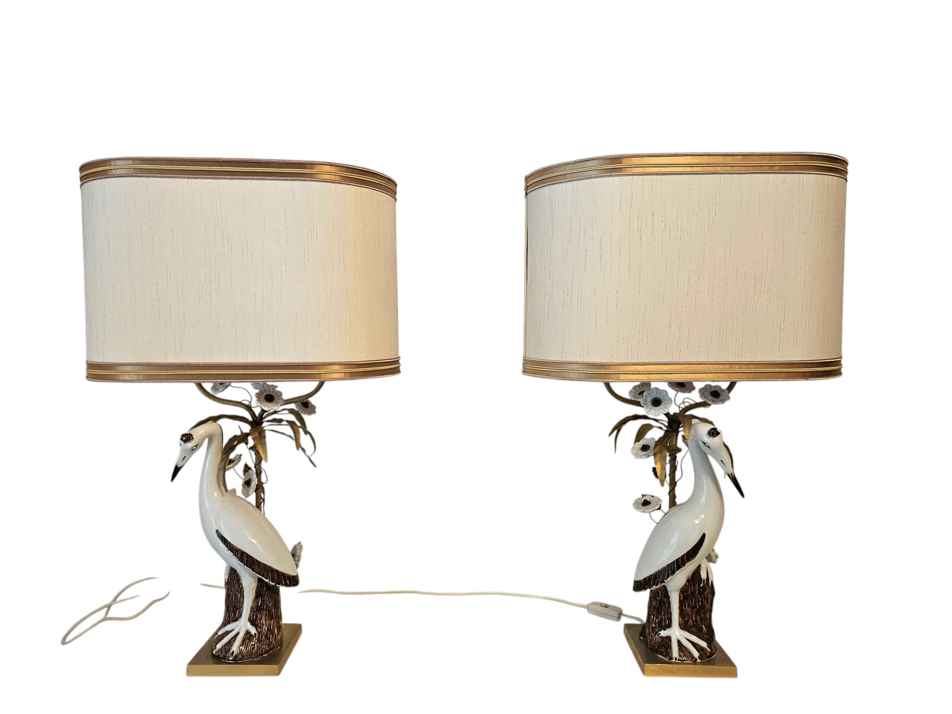 Pair of table lamps, white porcelain, gold metal, Italy, 1970s. - 364087