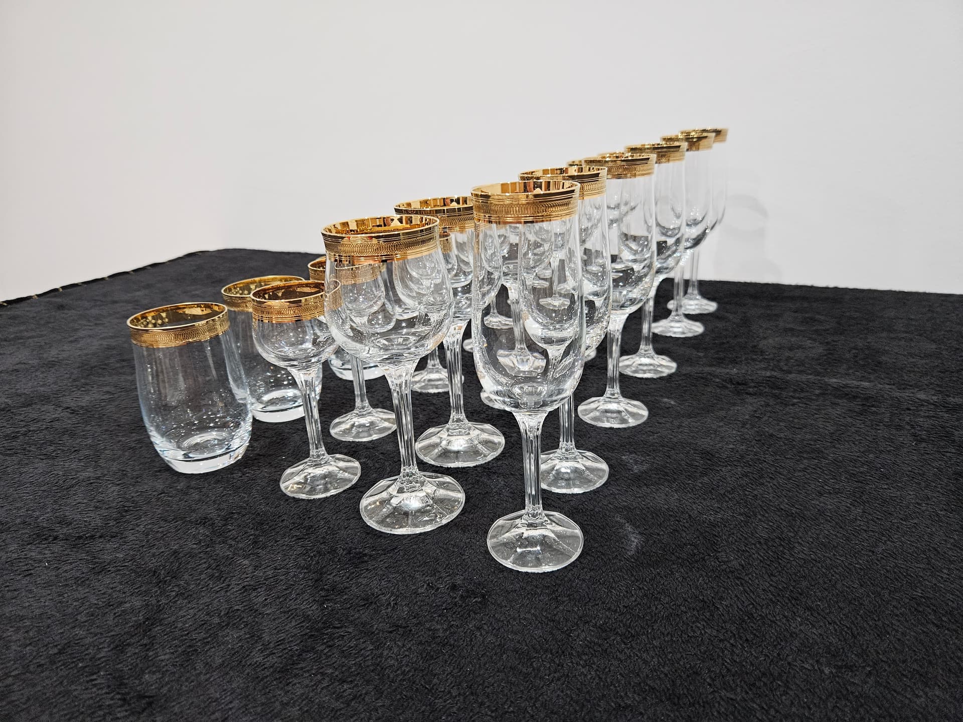 Set of twenty-four glasses and tumblers Bohemia Gold, clear crystal, gold, Bohemia, Czechia, 1970s. - 364166