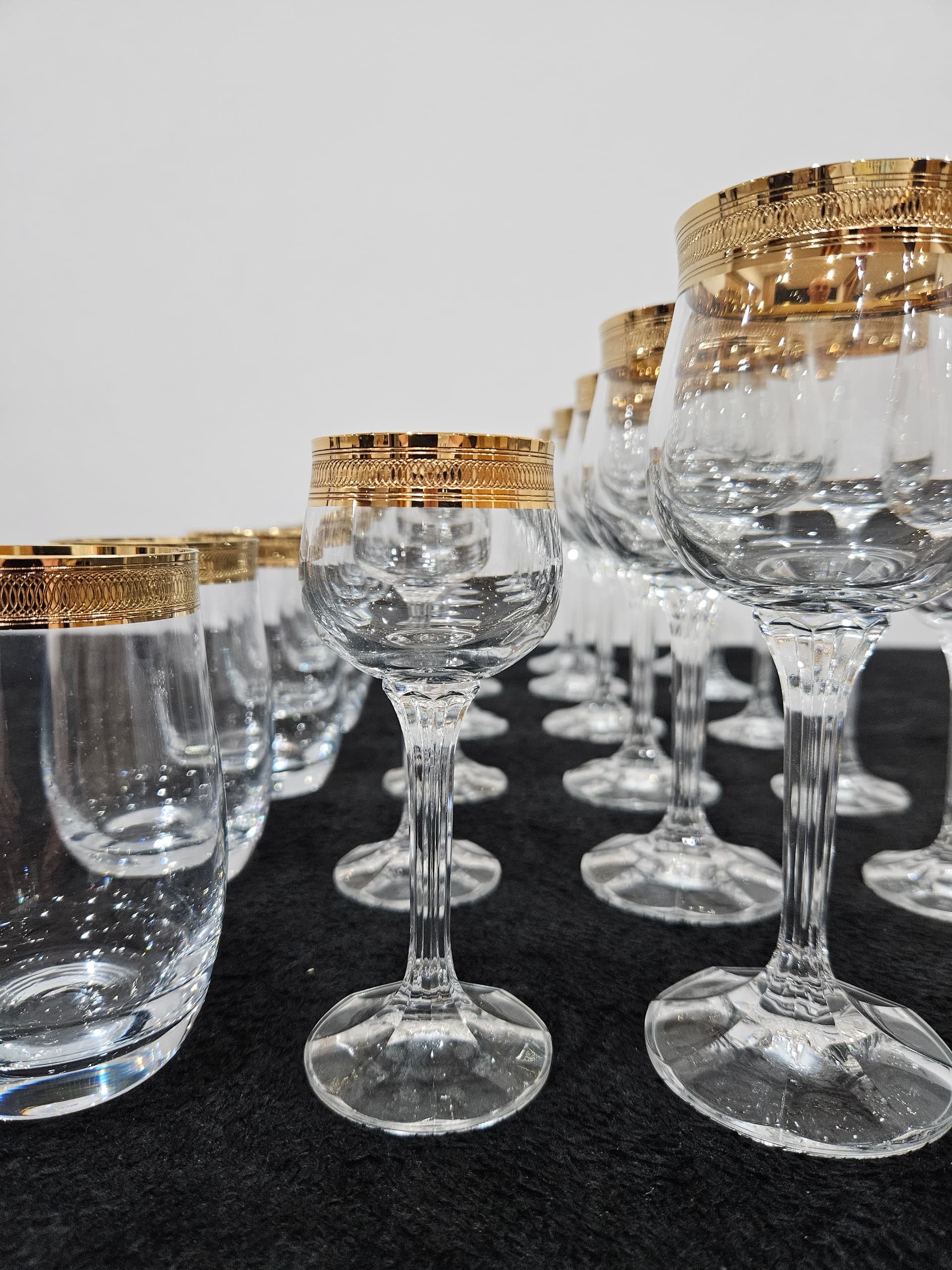 Set of twenty-four glasses and tumblers Bohemia Gold, clear crystal, gold, Bohemia, Czechia, 1970s. - 364167