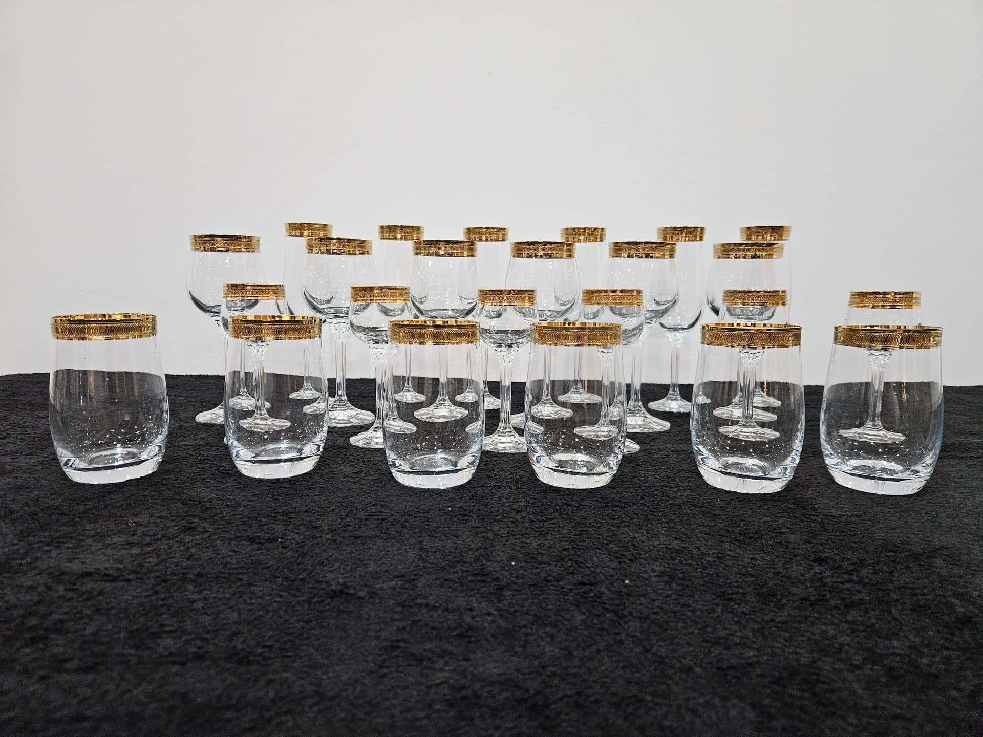 Set of twenty-four glasses and tumblers Bohemia Gold, clear crystal, gold, Bohemia, Czechia, 1970s. - 364170