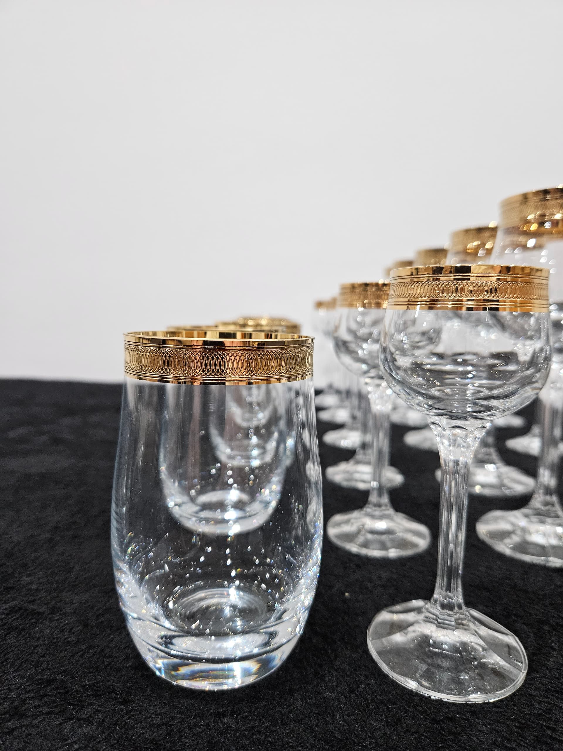 Set of twenty-four glasses and tumblers Bohemia Gold, clear crystal, gold, Bohemia, Czechia, 1970s. - 364168