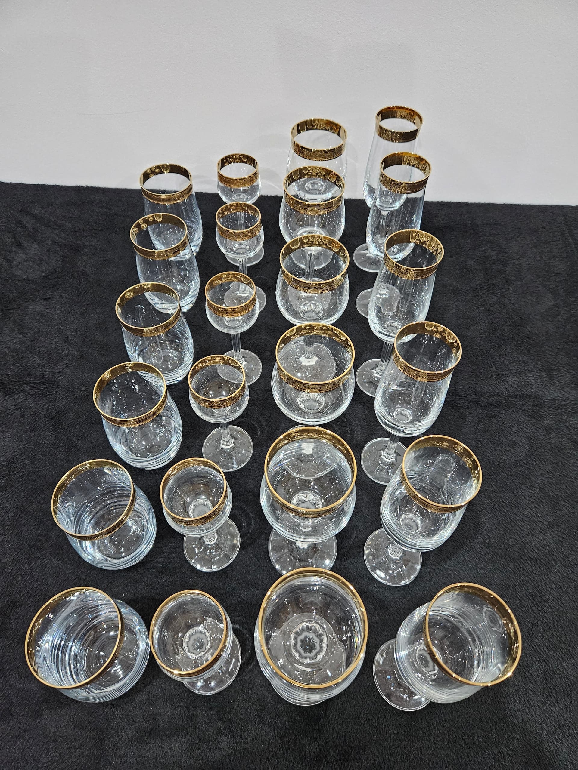 Set of twenty-four glasses and tumblers Bohemia Gold, clear crystal, gold, Bohemia, Czechia, 1970s. - 364174