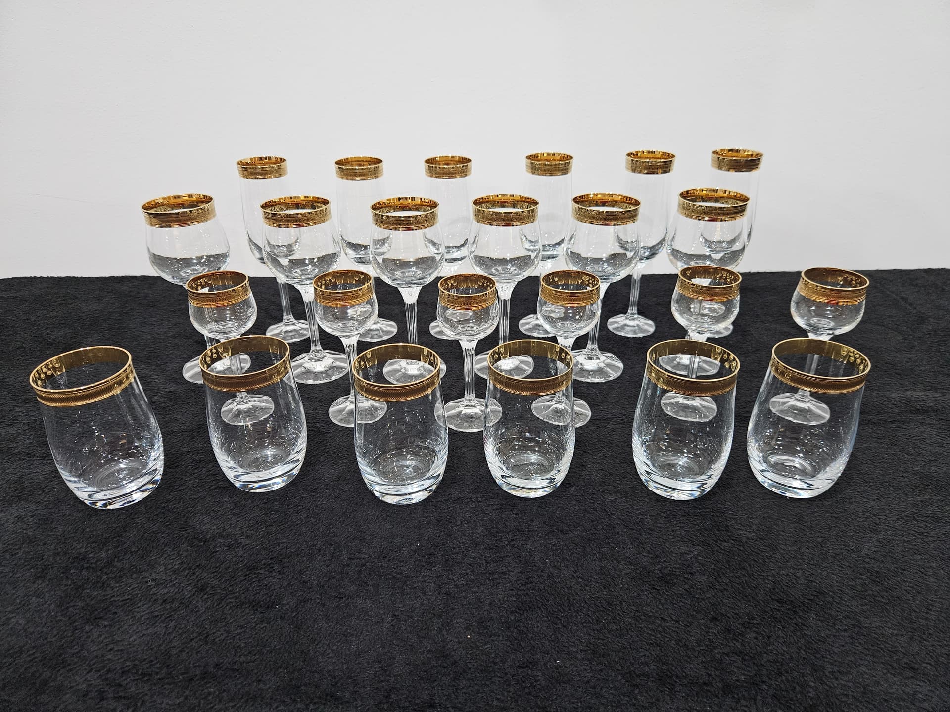Set of twenty-four glasses and tumblers Bohemia Gold, clear crystal, gold, Bohemia, Czechia, 1970s. - 364176
