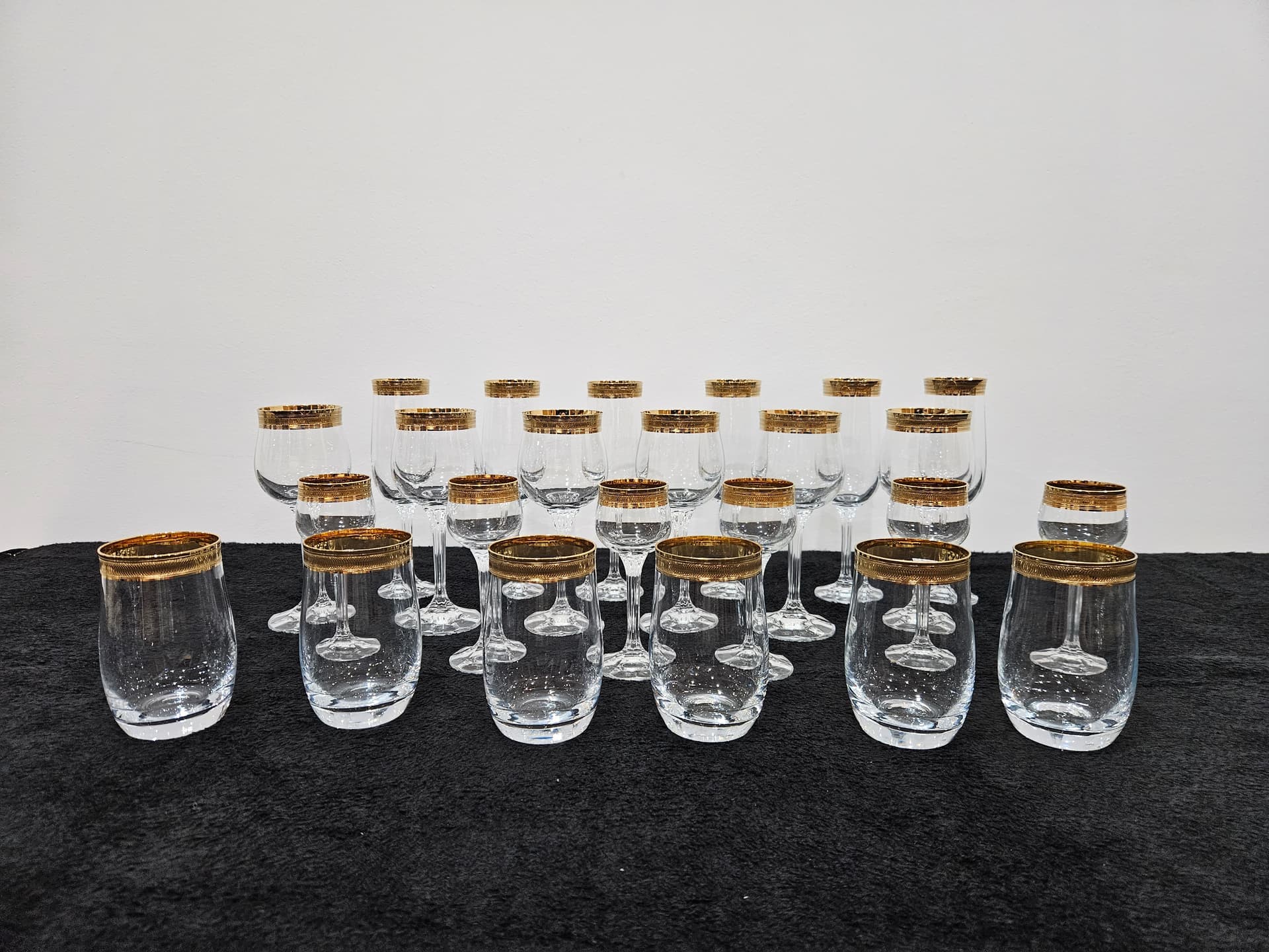 Set of twenty-four glasses and tumblers Bohemia Gold, clear crystal, gold, Bohemia, Czechia, 1970s. - 364165