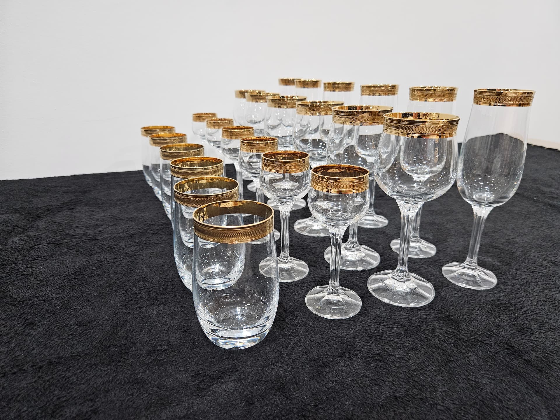 Set of twenty-four glasses and tumblers Bohemia Gold, clear crystal, gold, Bohemia, Czechia, 1970s. - 364171
