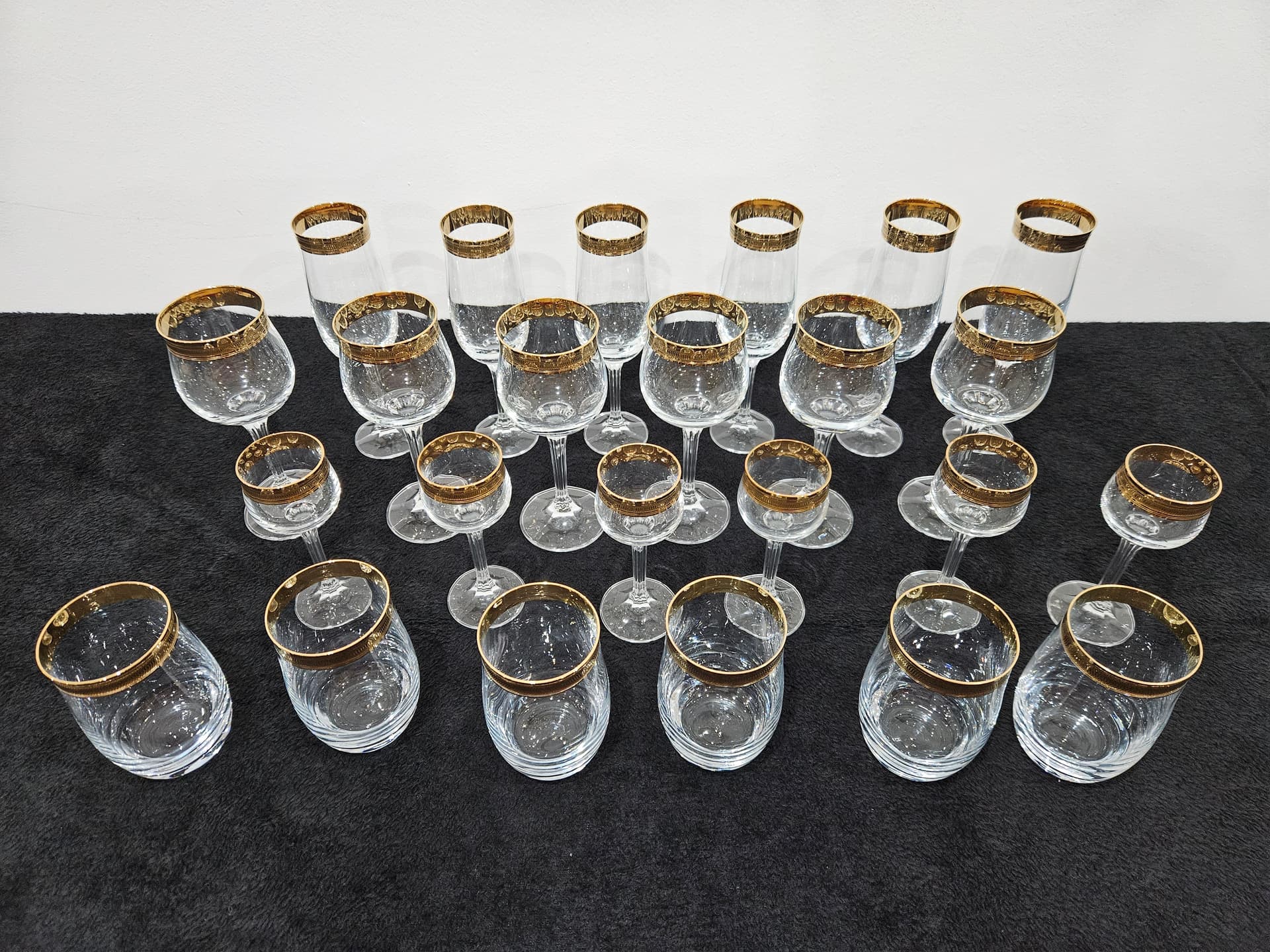 Set of twenty-four glasses and tumblers Bohemia Gold, clear crystal, gold, Bohemia, Czechia, 1970s. - 364175