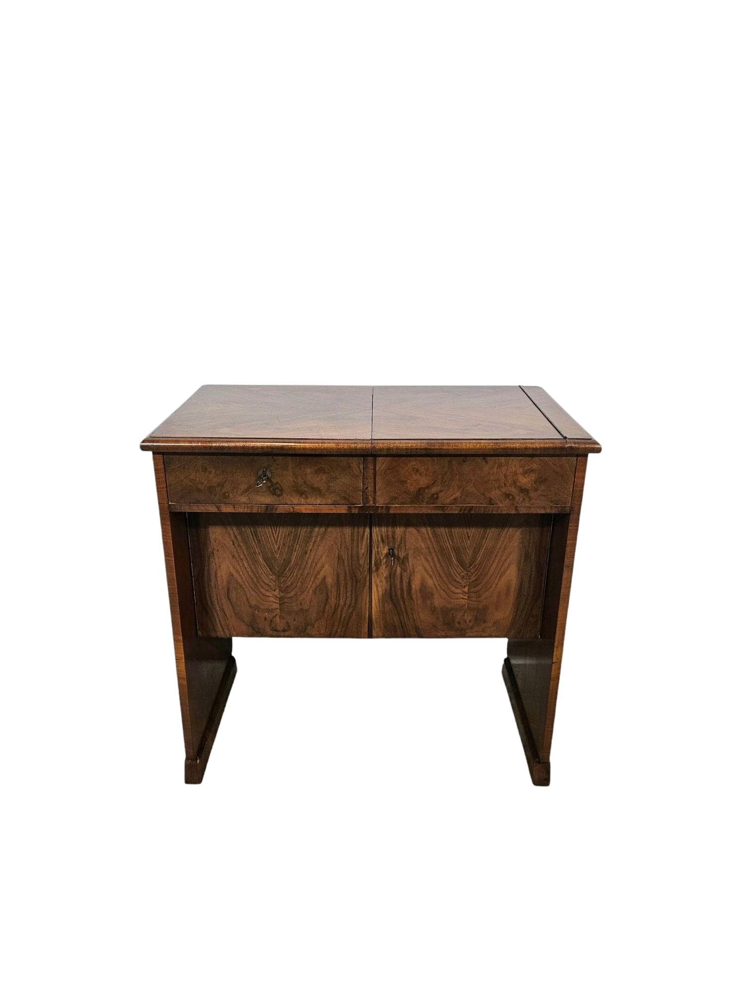 Sewing table Art Deco, brown walnut, Austria, 1940s.