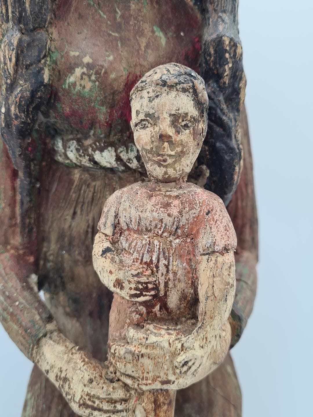 Sculpture Madonna and Child, brown polychrome, brown linden wood, Poland, 1930s. - 364301