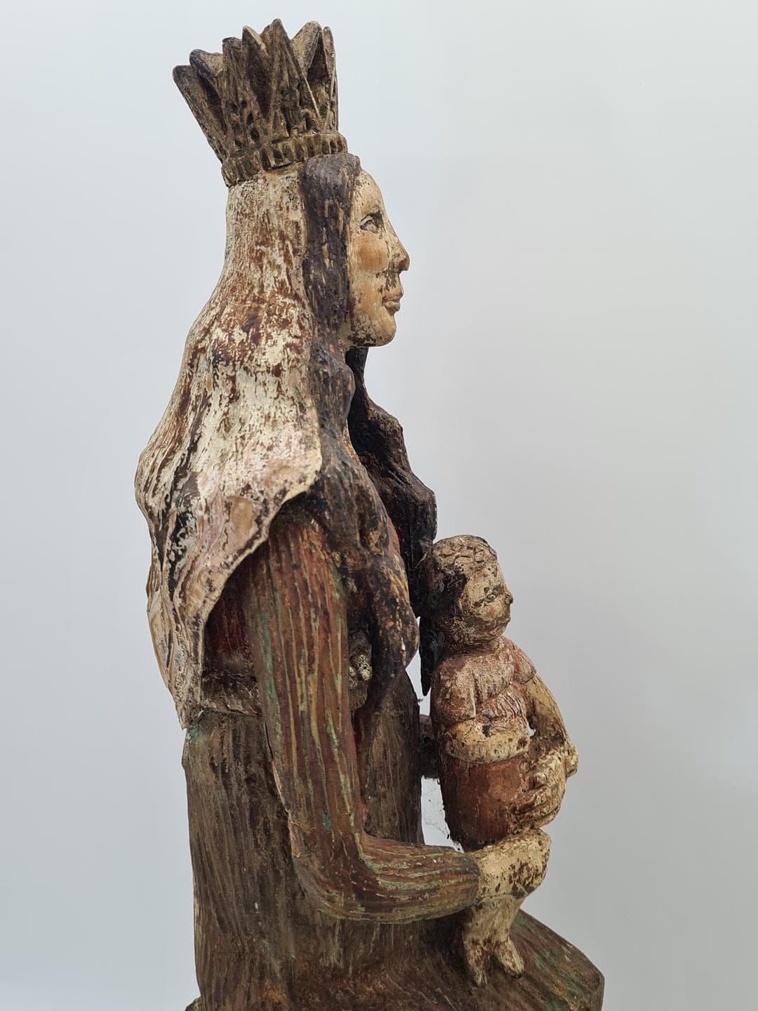 Sculpture Madonna and Child, brown polychrome, brown linden wood, Poland, 1930s. - 364296