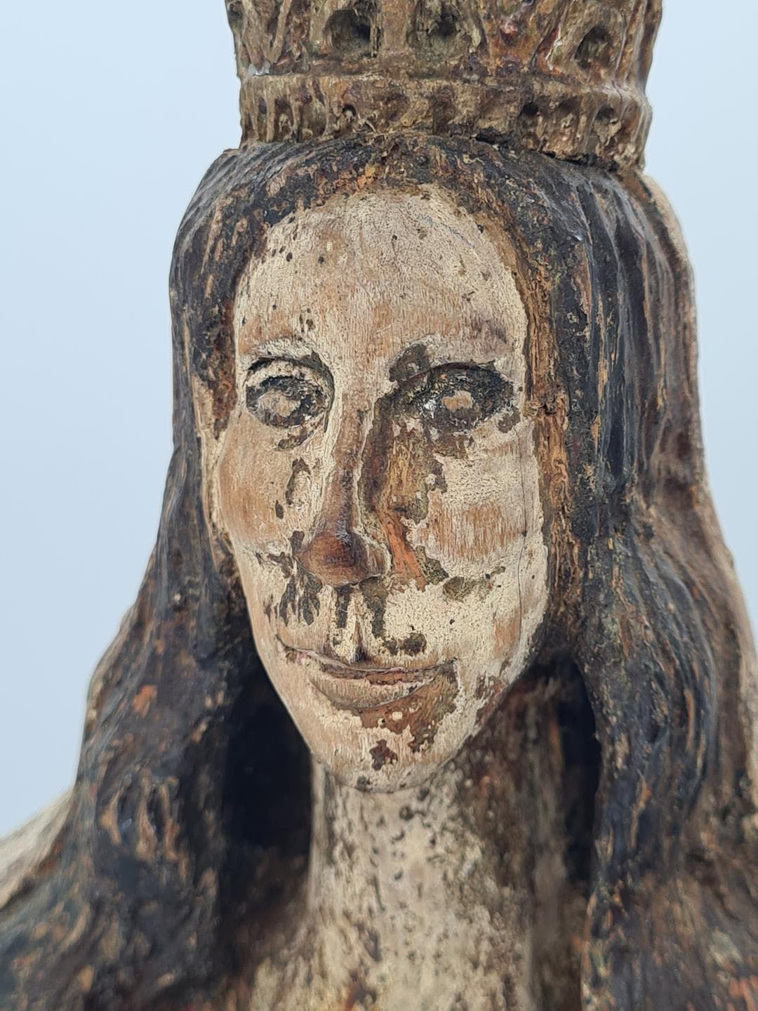 Sculpture Madonna and Child, brown polychrome, brown linden wood, Poland, 1930s. - 364299