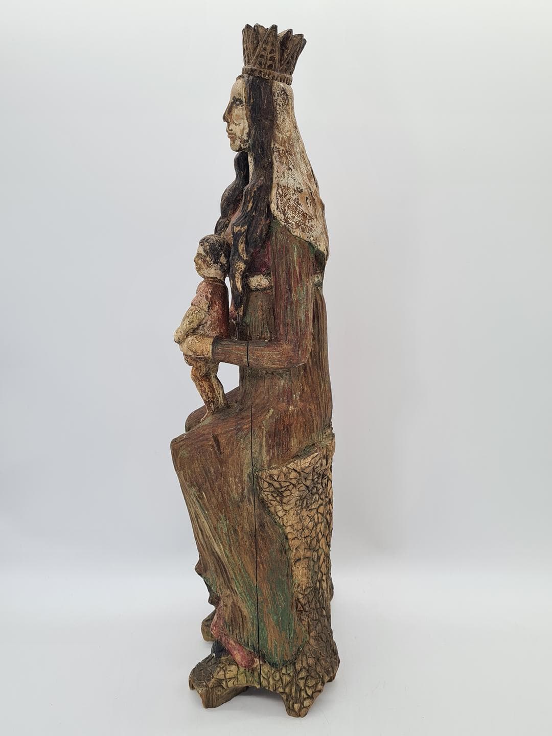 Sculpture Madonna and Child, brown polychrome, brown linden wood, Poland, 1930s. - 364292