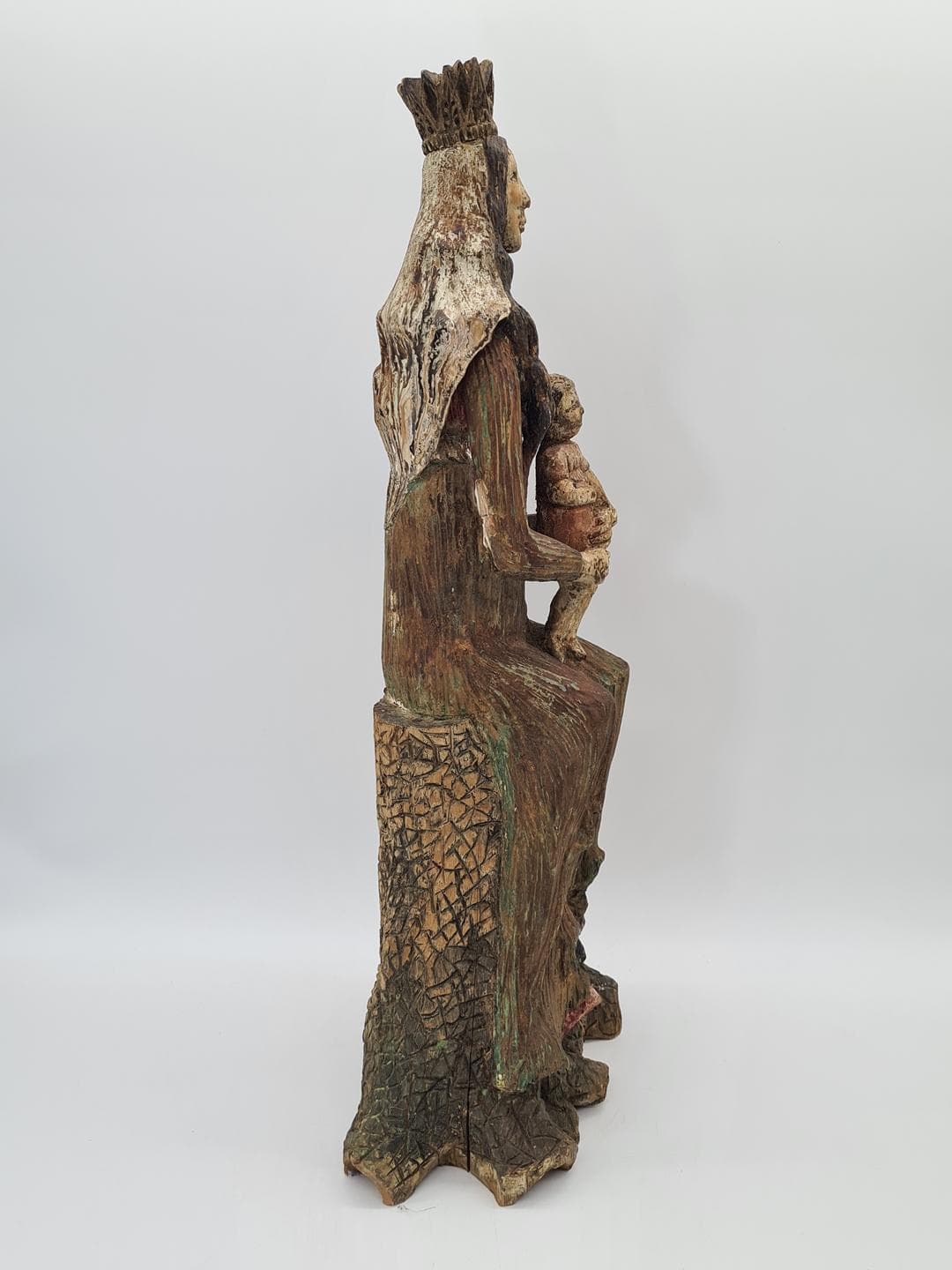 Sculpture Madonna and Child, brown polychrome, brown linden wood, Poland, 1930s. - 364290