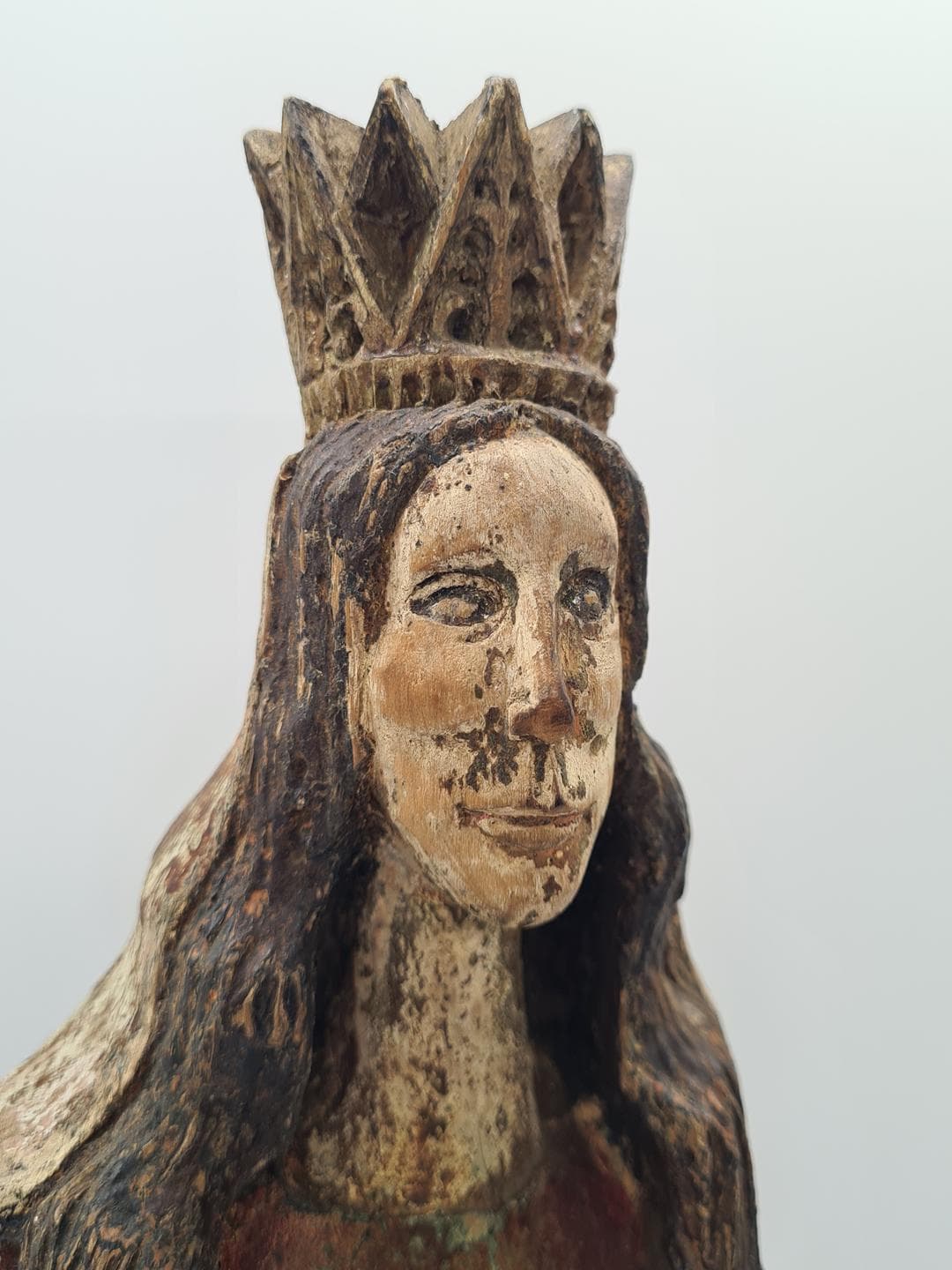 Sculpture Madonna and Child, brown polychrome, brown linden wood, Poland, 1930s. - 364298