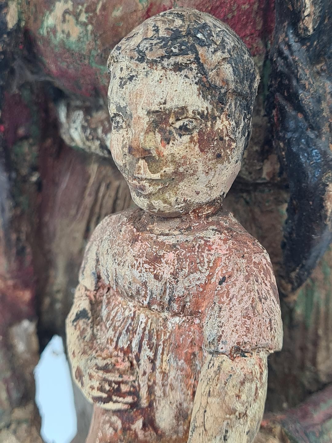Sculpture Madonna and Child, brown polychrome, brown linden wood, Poland, 1930s. - 364302