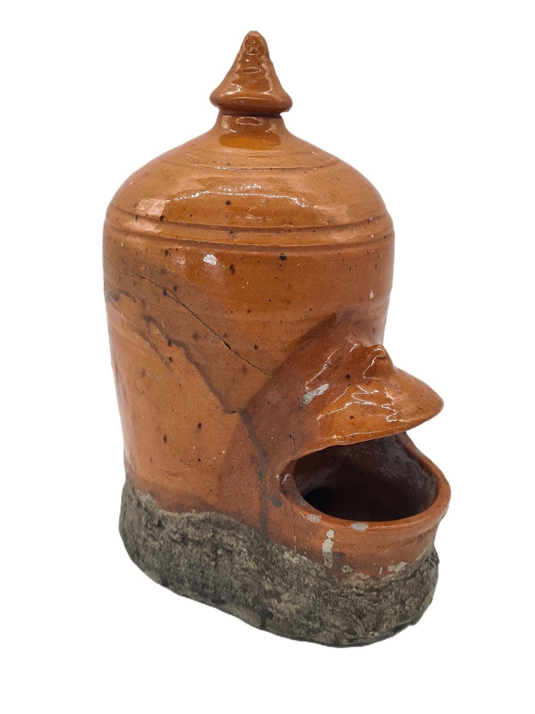 Bird feeder, honey brown, ceramic, Central Europe, early 20th century