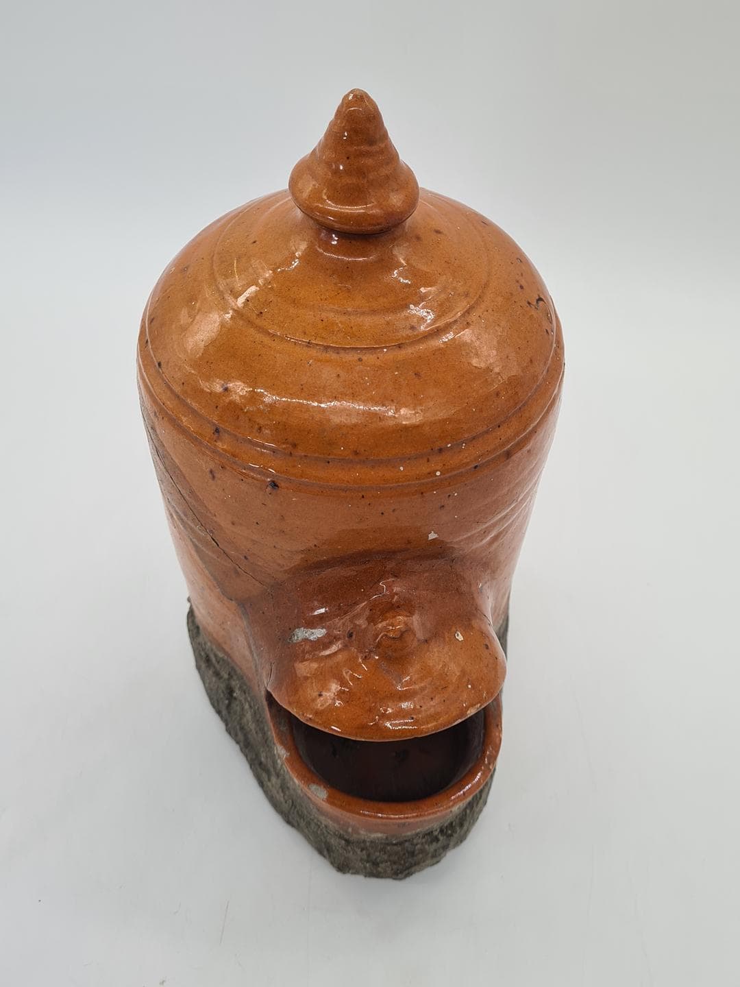 Bird feeder, honey brown, ceramic, Central Europe, early 20th century - 364314