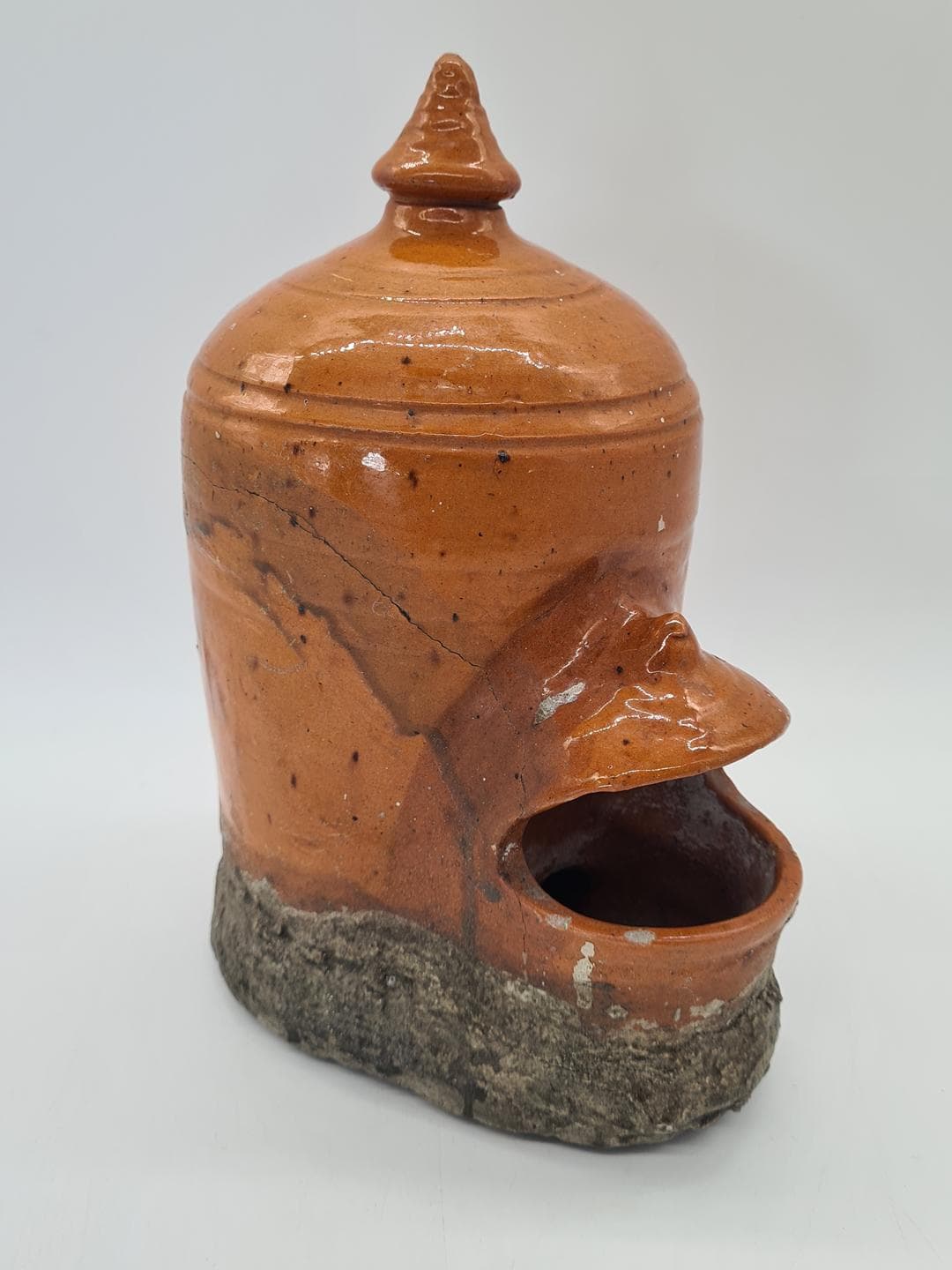 Bird feeder, honey brown, ceramic, Central Europe, early 20th century - 364313