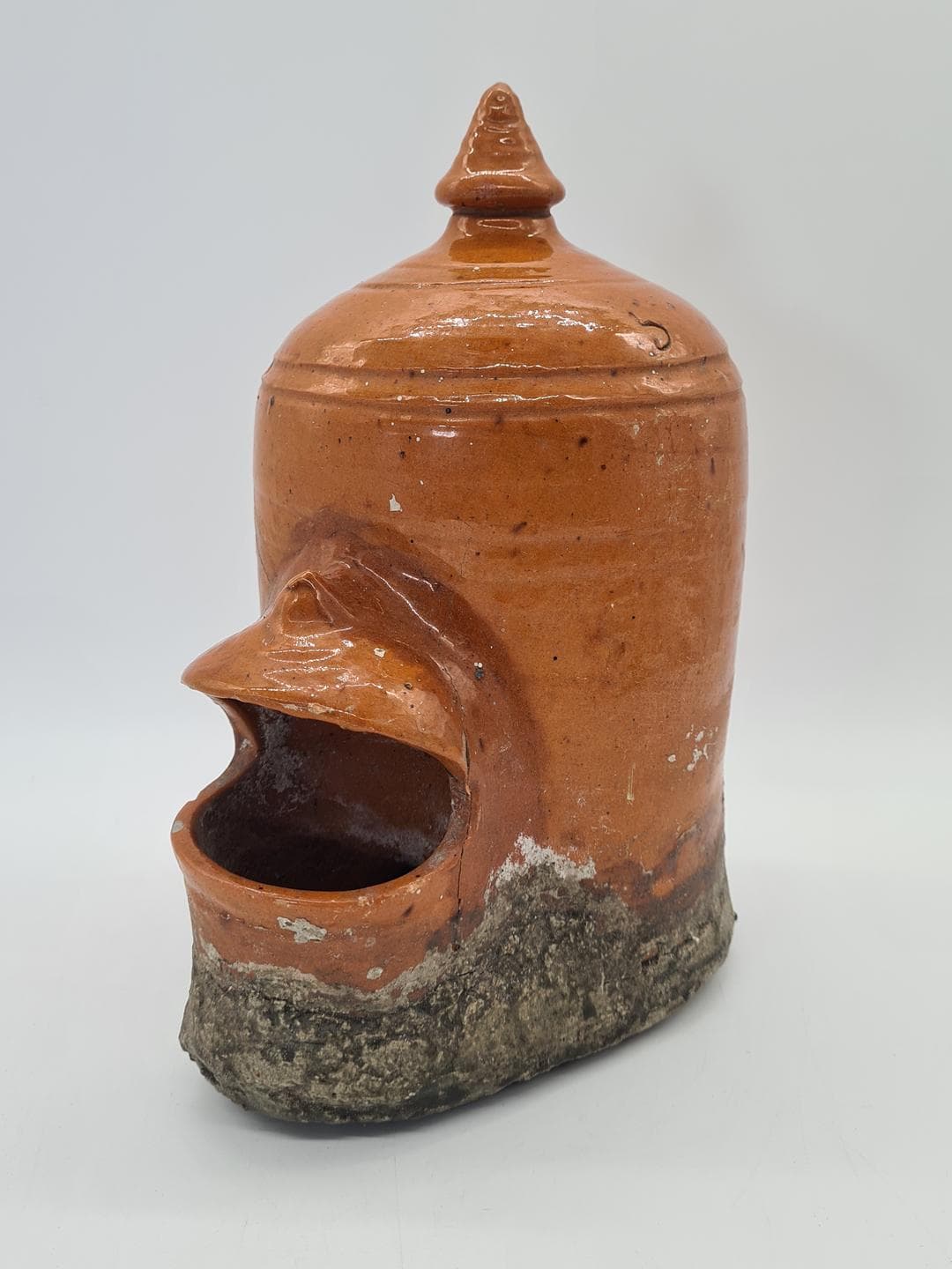 Bird feeder, honey brown, ceramic, Central Europe, early 20th century - 364317