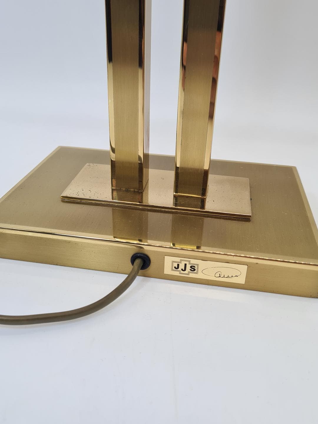 Table lamp, golden brass, beige fabric, Switzerland, 1970s. - 364361
