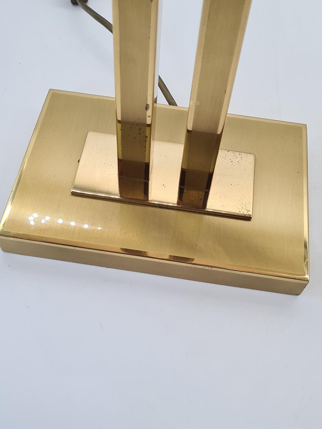 Table lamp, golden brass, beige fabric, Switzerland, 1970s. - 364364