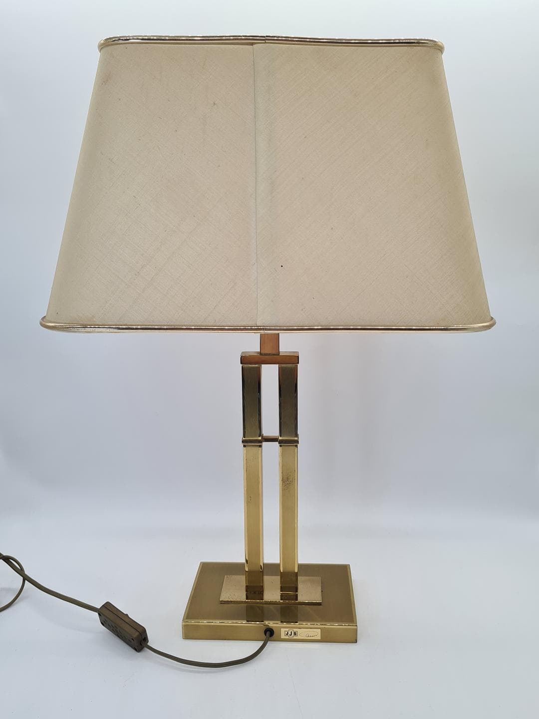 Table lamp, golden brass, beige fabric, Switzerland, 1970s. - 364362