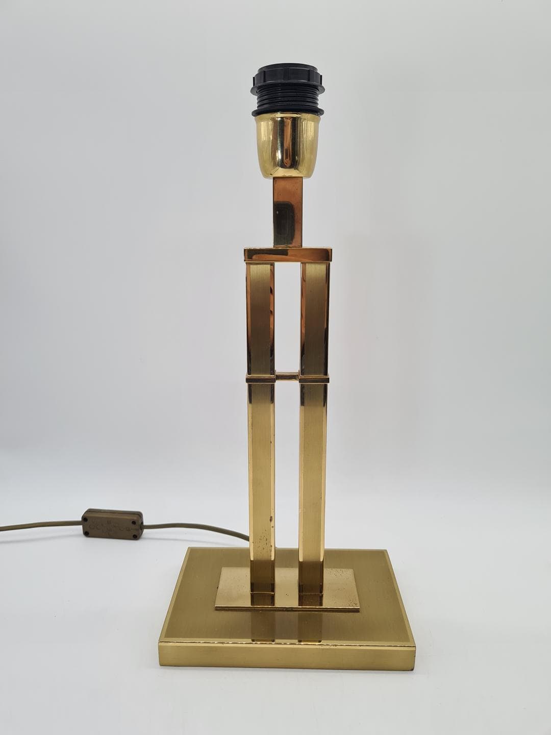 Table lamp, golden brass, beige fabric, Switzerland, 1970s. - 364358