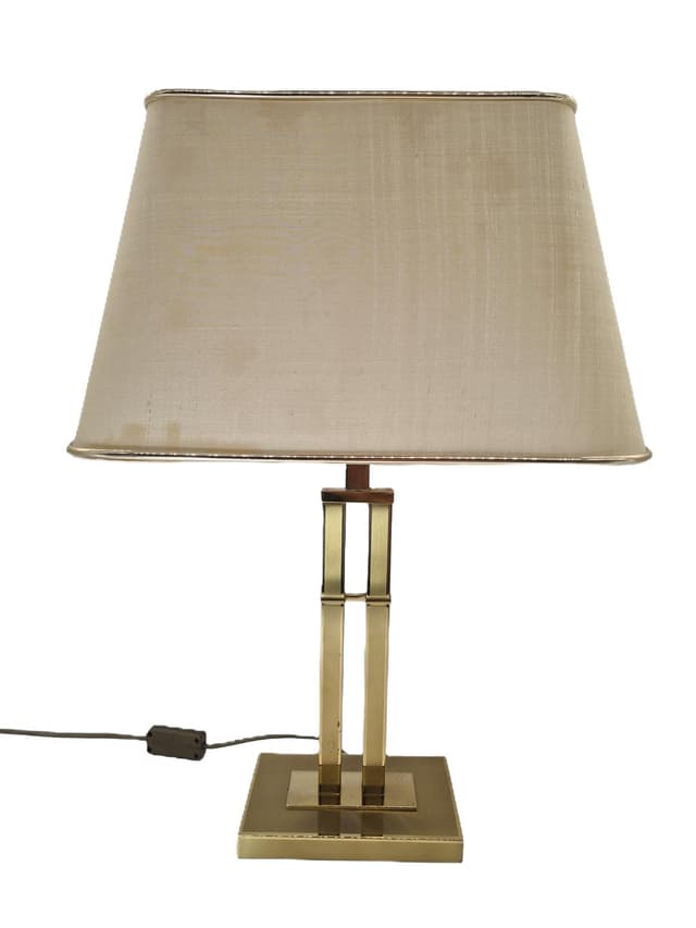 Table lamp, golden brass, beige fabric, Switzerland, 1970s. - DIMENSION