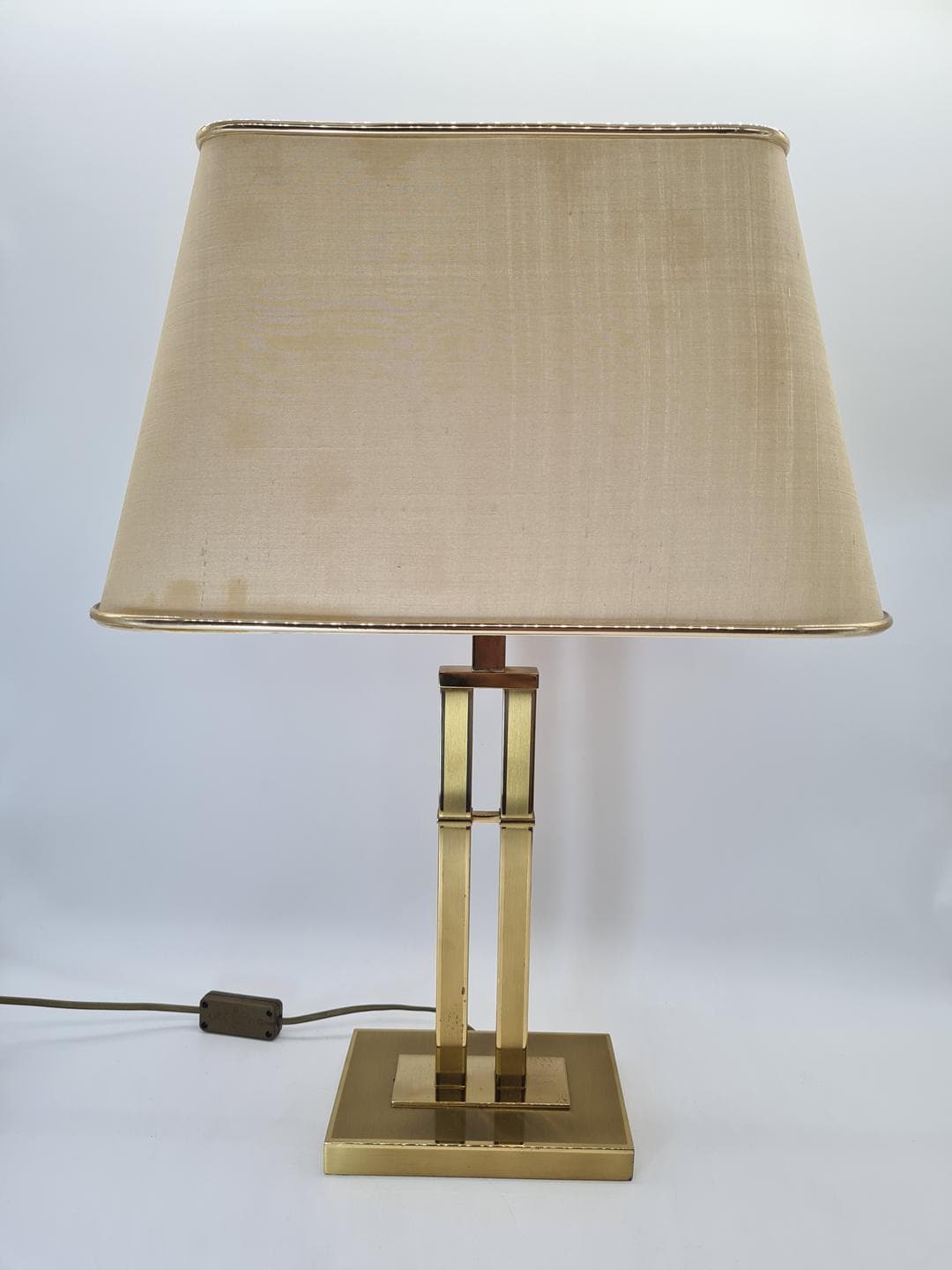 Table lamp, golden brass, beige fabric, Switzerland, 1970s. - 364363