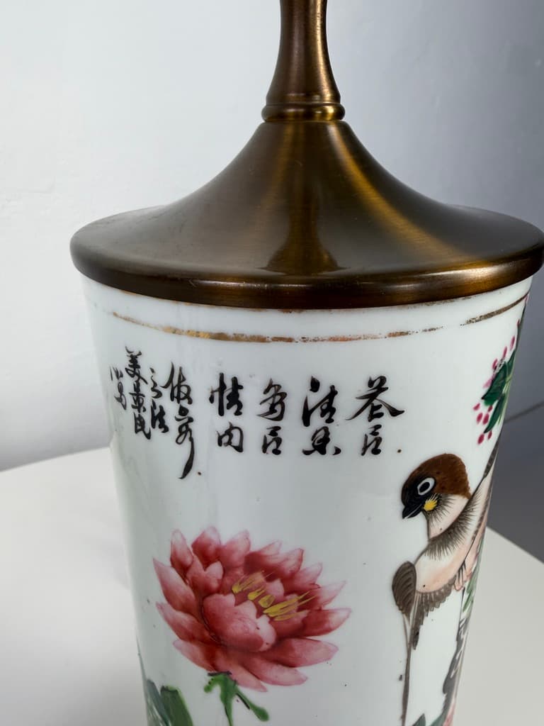 Pair of table lamps, hand-painted white porcelain, gold metal, China, 1970s. - 364391
