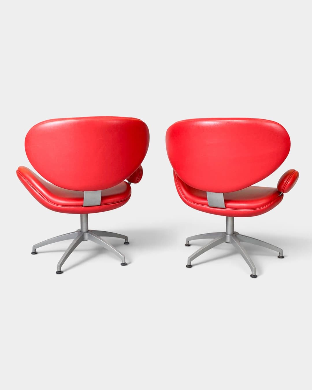Para foteli Bird, skóra czerwony, aluminium srebrny, proj. P. Fabricius & J. Kastholm, Dania, lata 60. - 364411
