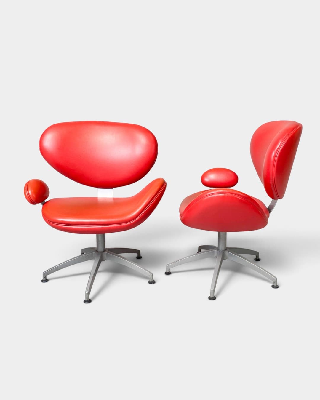 Para foteli Bird, skóra czerwony, aluminium srebrny, proj. P. Fabricius & J. Kastholm, Dania, lata 60. - 364410