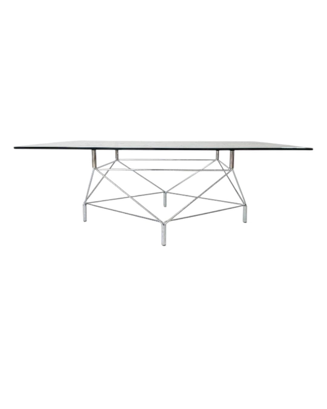Coffee table Spider, clear glass, silver chrome steel, by A. Hansen, Denmark, 1990s.